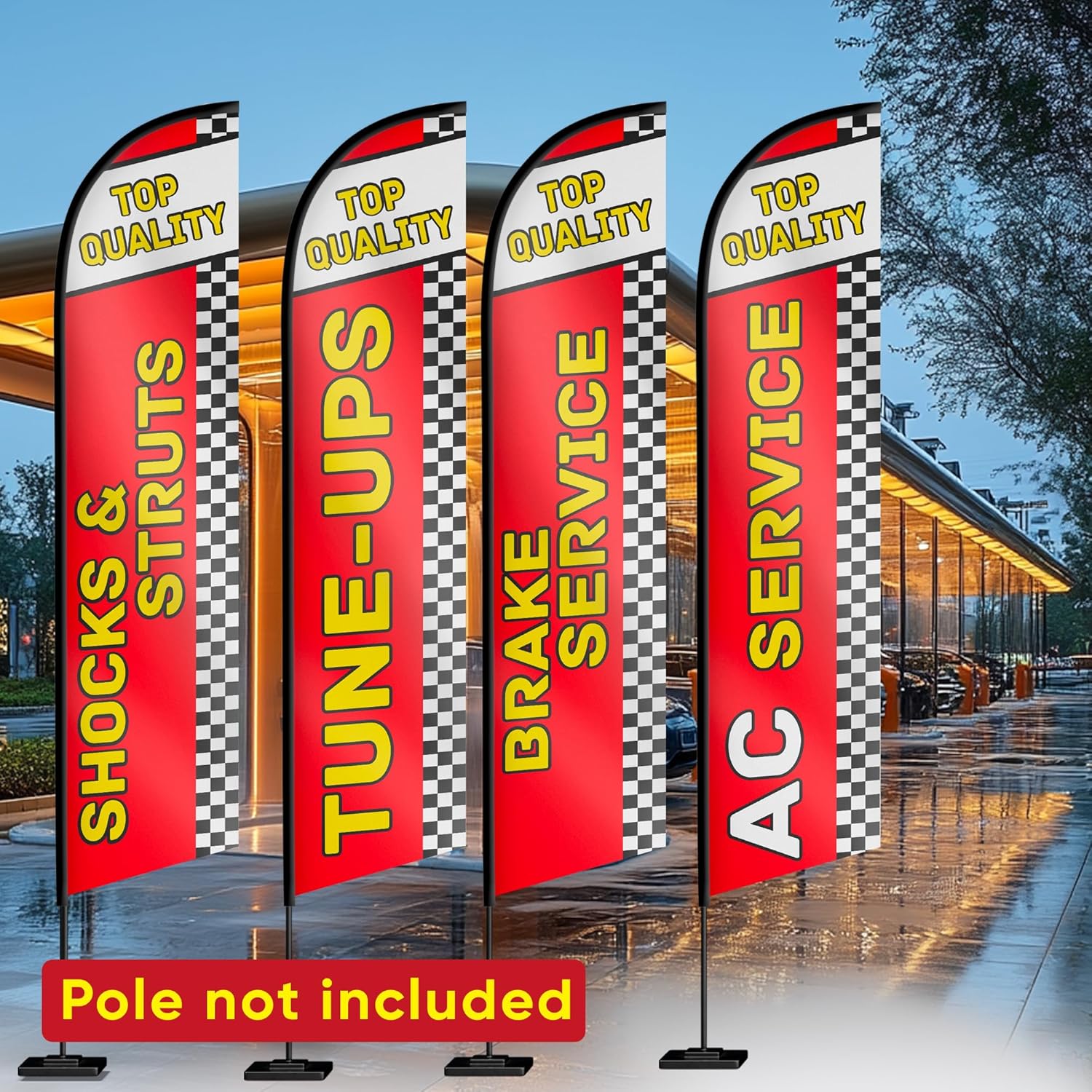 Auto Repair Shop Feather Flag - Flags Automotive Brake Service, Shocks & Struts, Tune-UPS, AC Service Swooper Flag for Auto Services Supplies Set of 4-12ft x 2.5ft (Pole not included) - Image 9