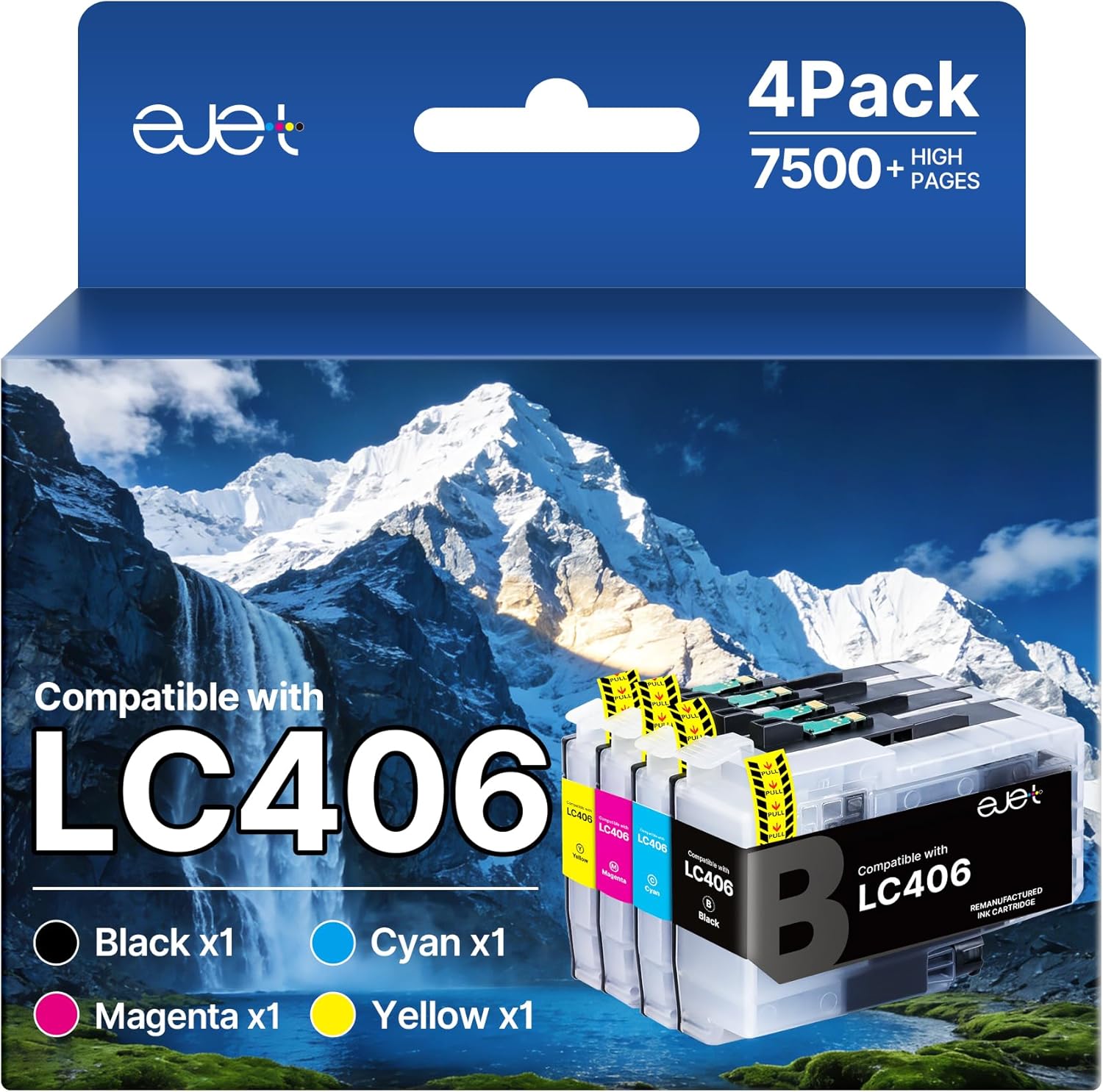 ejet LC406 Ink Cartridges for Brother Printer LC406XL 406 Compatible for Brother LC406 Ink Cartridges Use with MFC-J4335DW MFC-J4535DW MFC-J5855DW MFC-J6955DW MFC-J4345D XL Printers, 4 Pack