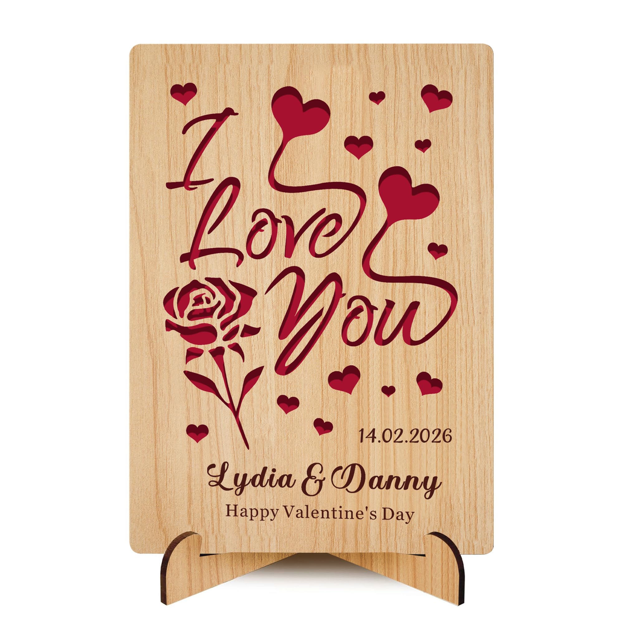 Personalised Wooden Valentines Card Custom Valentines Gifts for Him Her Valentines Day Gifts with Any Name for Women Men Couple Girlfriend Boyfriend Wife Husband Her (Design 1)