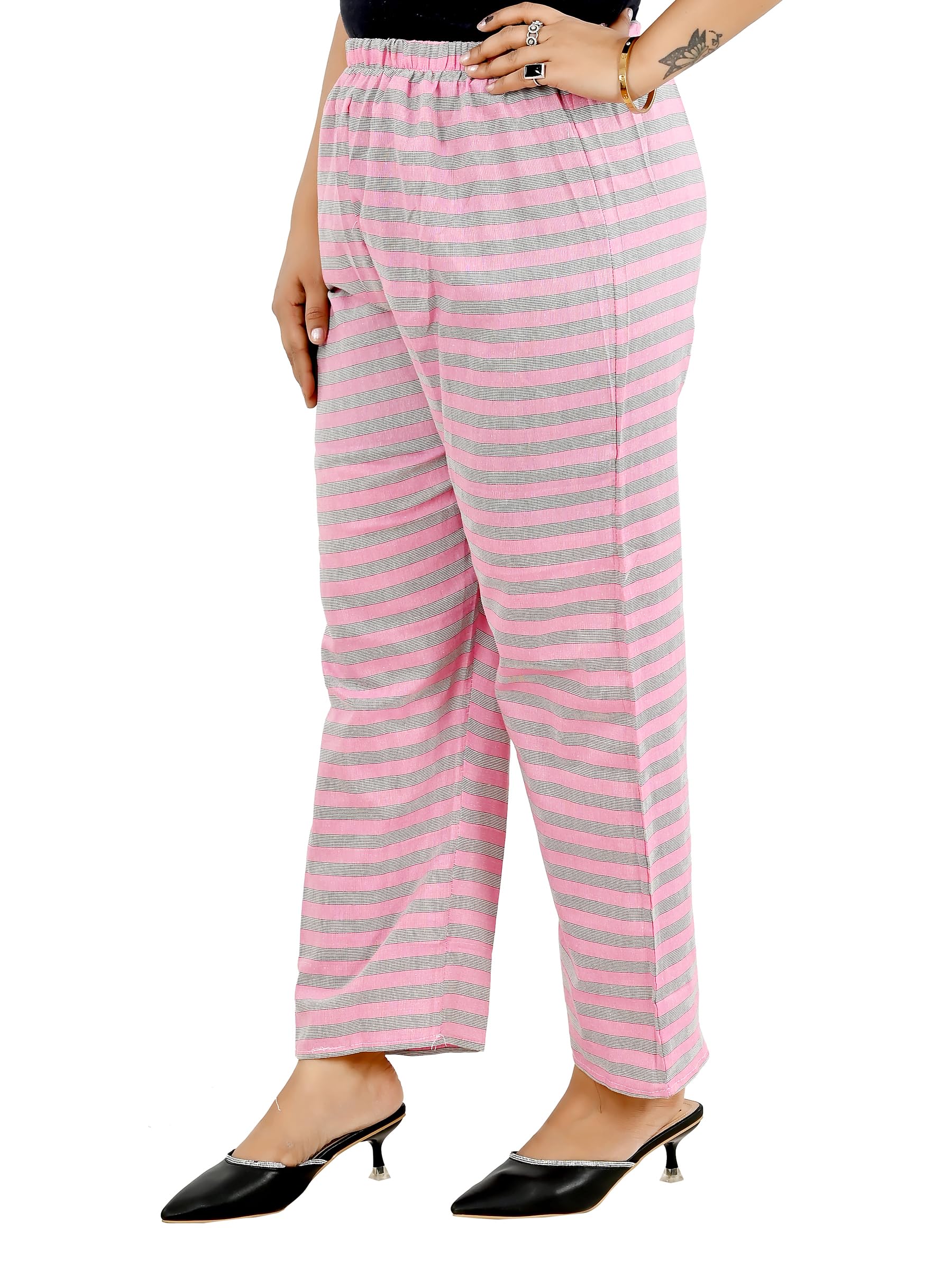 Messica Women's Cotton Printed Striped Pajama | Full Length Lounge & Night Pant | Regular Fit | Elastic Waist | 2 Side Pockets | Soft Sleepwear for Women-image-25