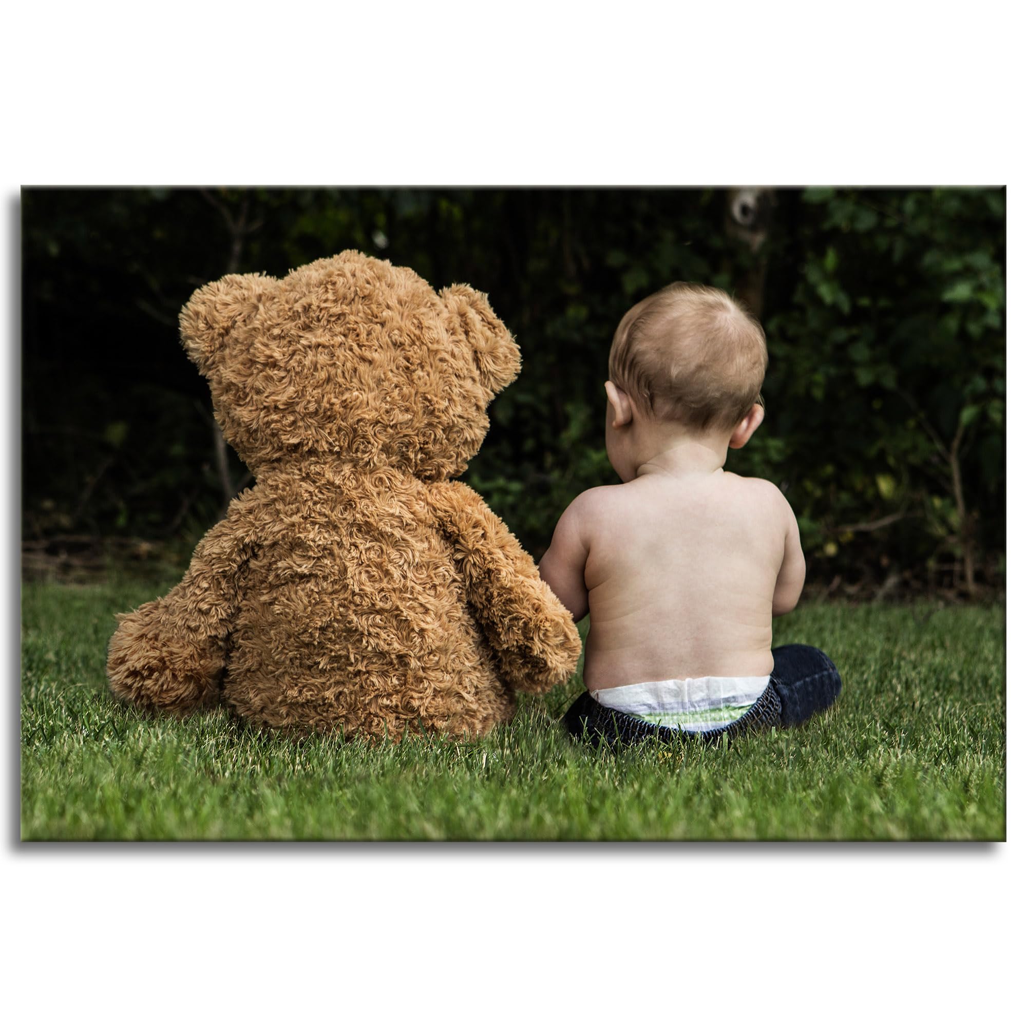 GP TONER Impression sur toile - Décoration murale moderne - Impression sur toile - Jeune enfant avec ours en peluche - 120 x 80 cm
