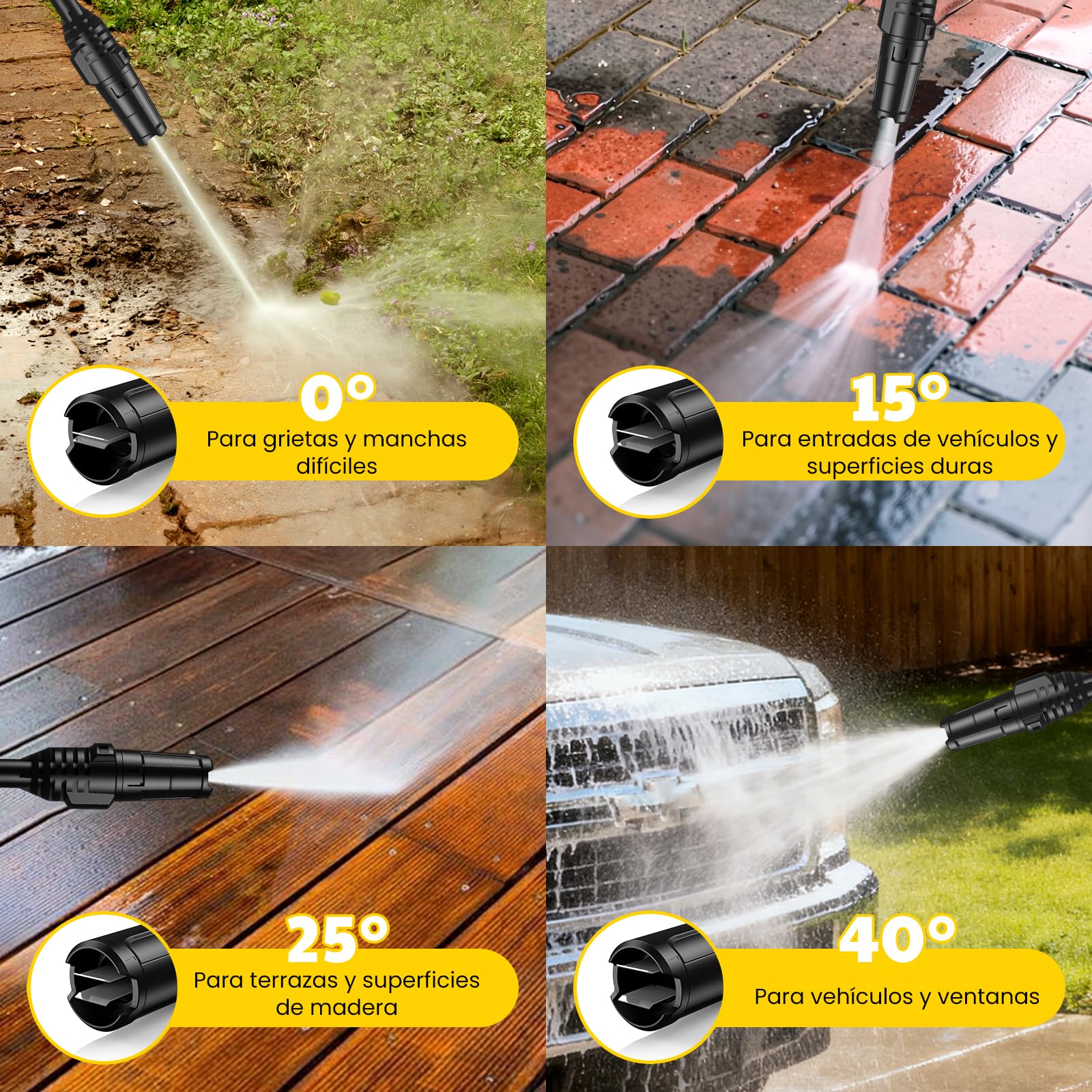 Espoma Hidrolimpiadora de Alta Presión 1400W, Presión Máx. 120 Bar, Caudal Máx. 380 l/h – Incluye Manguera de 7m, Pistola, Lanza, Boquilla Turbo y Botella de Espuma – Ideal para Hogar, Jardín y Coche - 4