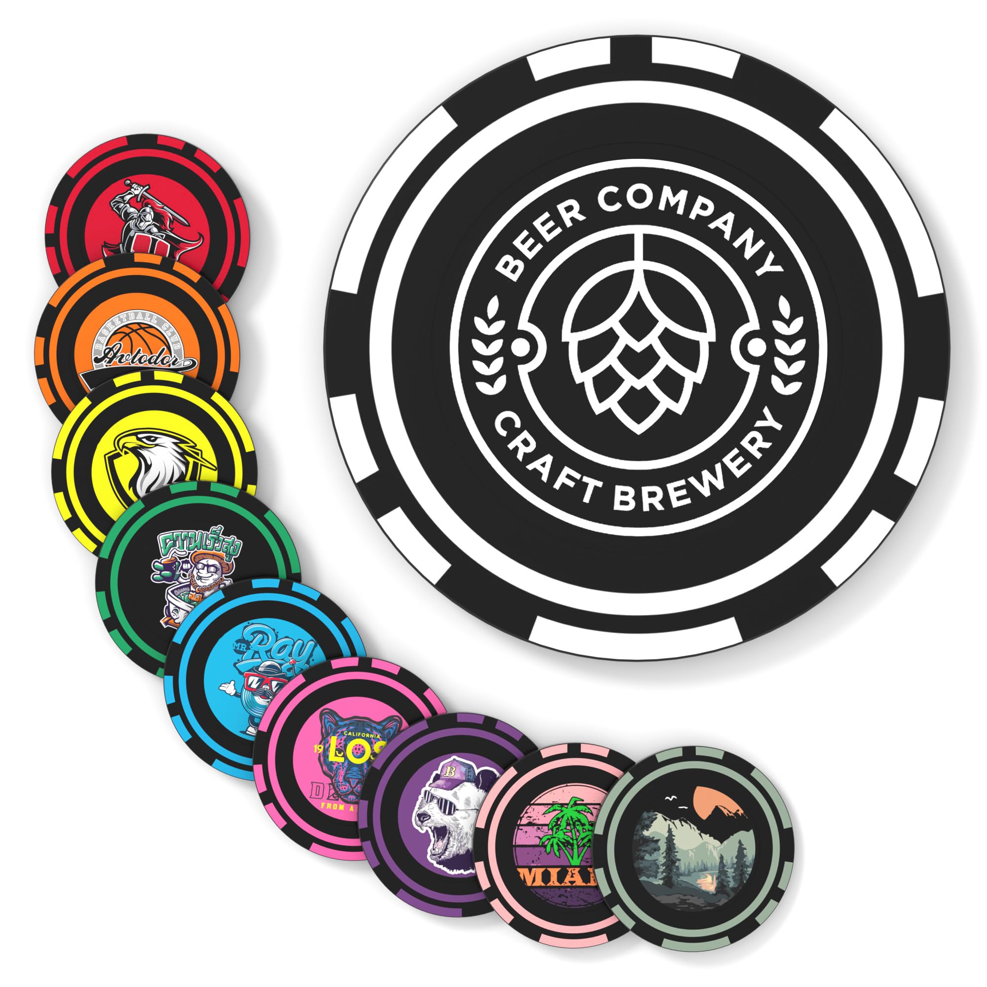 MANBATTLE 100 Custom Plastic Poker Chips, Drink Chips Personalized Your Logo, Image or Text, Double Sided Full Color Print Custom Drink Tokens for Bar, Business Card, Wedding, Corporate Events