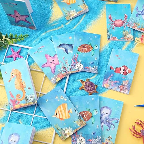 Miniatura 4 de Ferraycle 24 mini blocs de notas para niños, mini cuadernos de animales del océano, recuerdos de fiesta bajo el mar, bloc de notas de bolsillo para