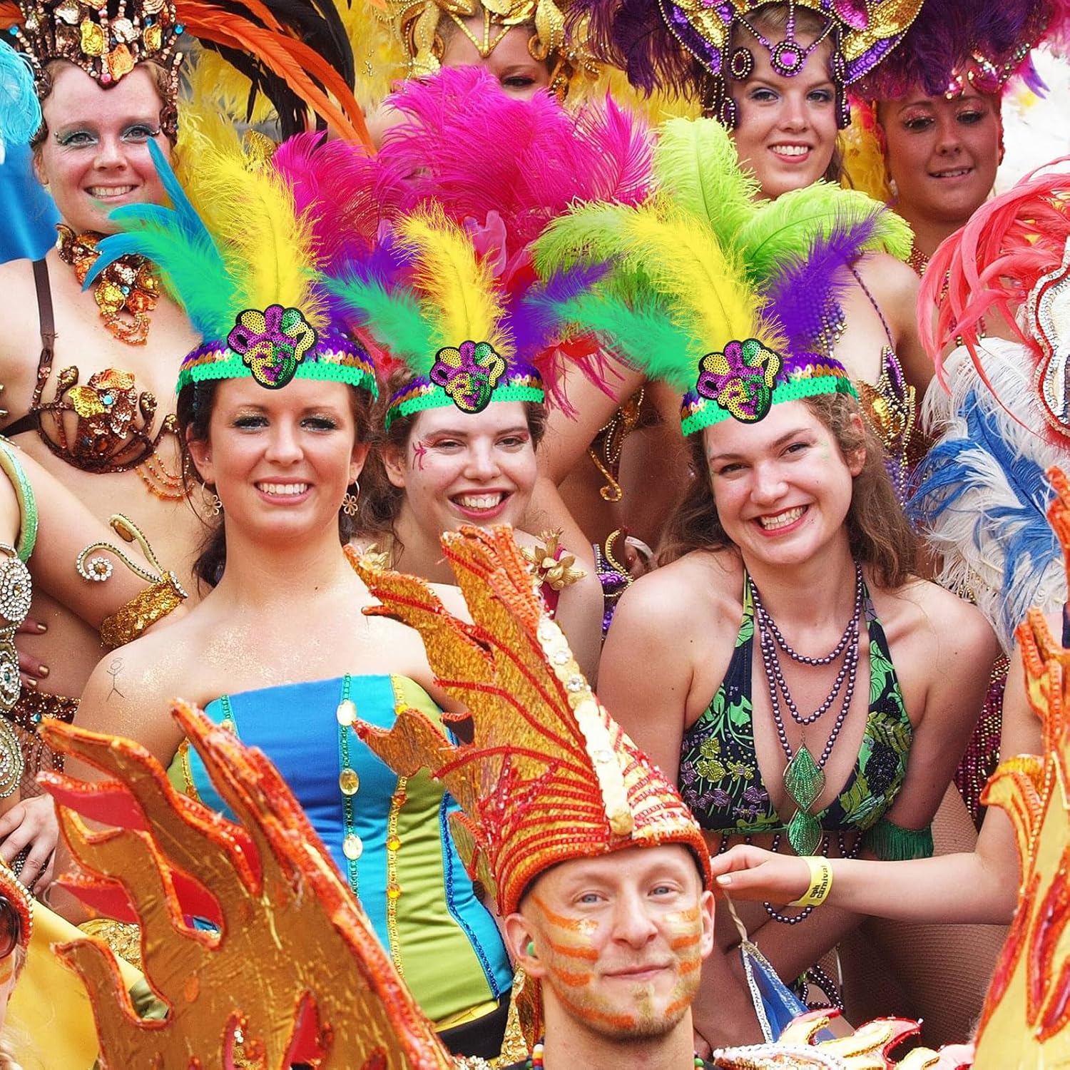 WILLBOND 3 Pcs Mardi Gras Headband Sequins Glitter Hair Band for Masquerade Mask Party 1920s Carnival Party Headwear - Image 6