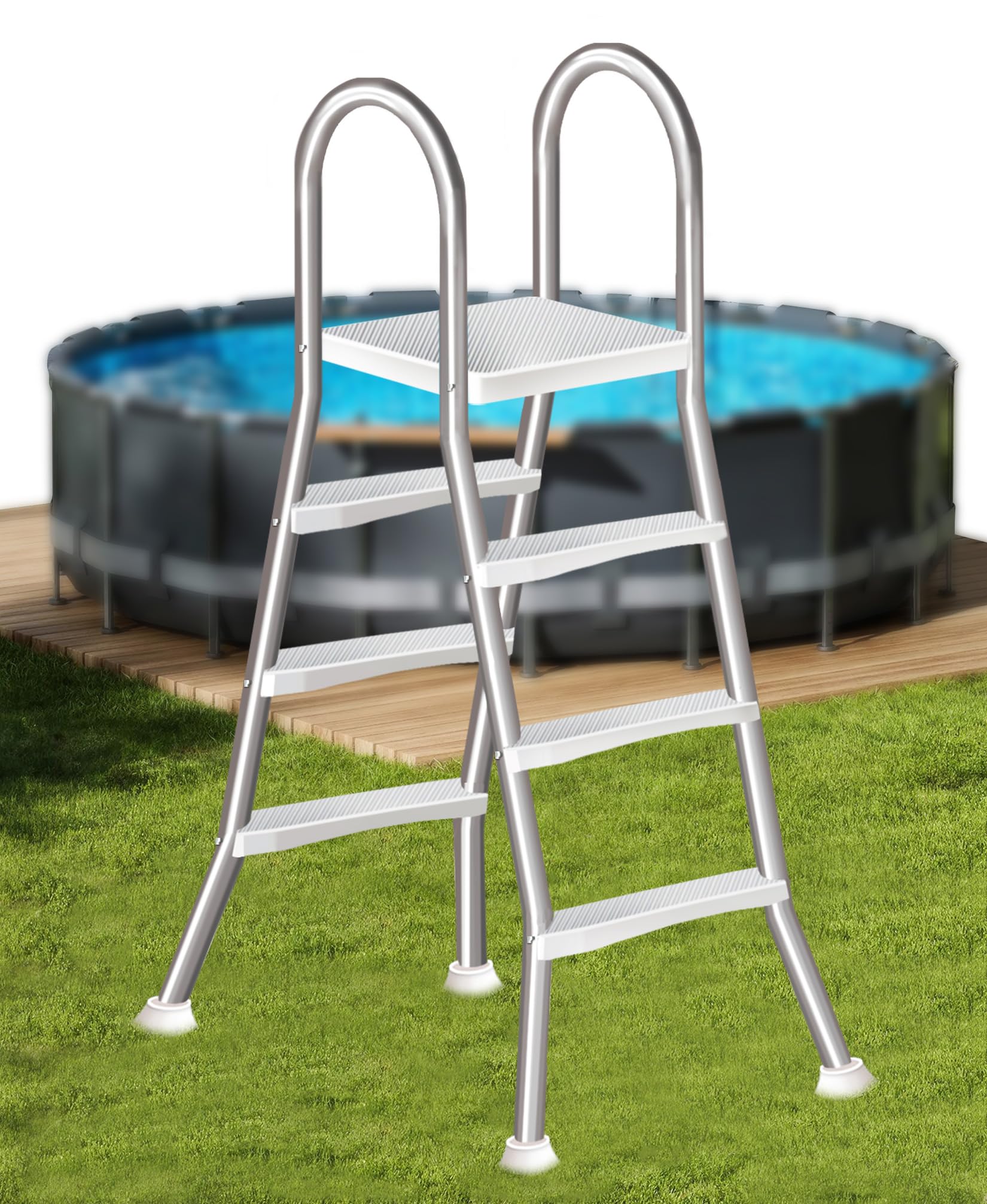 Pool Ladders for Above Ground Pools, A-Frame 4 Step Stainless Steel Heavy Duty Ladder, Non-Slip Wide Steps Stable Construction 250kg Weight Capacity,110cm
