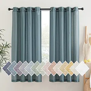 NICETOWN Linen Sheer Curtains for Bedroom, Grommet Semi Sheer Window Drapes Privacy with Light Filtering Casual & Rustic for Bedroom/Farmhouse, Smoke Blue, 2 Panels, W52 x L63