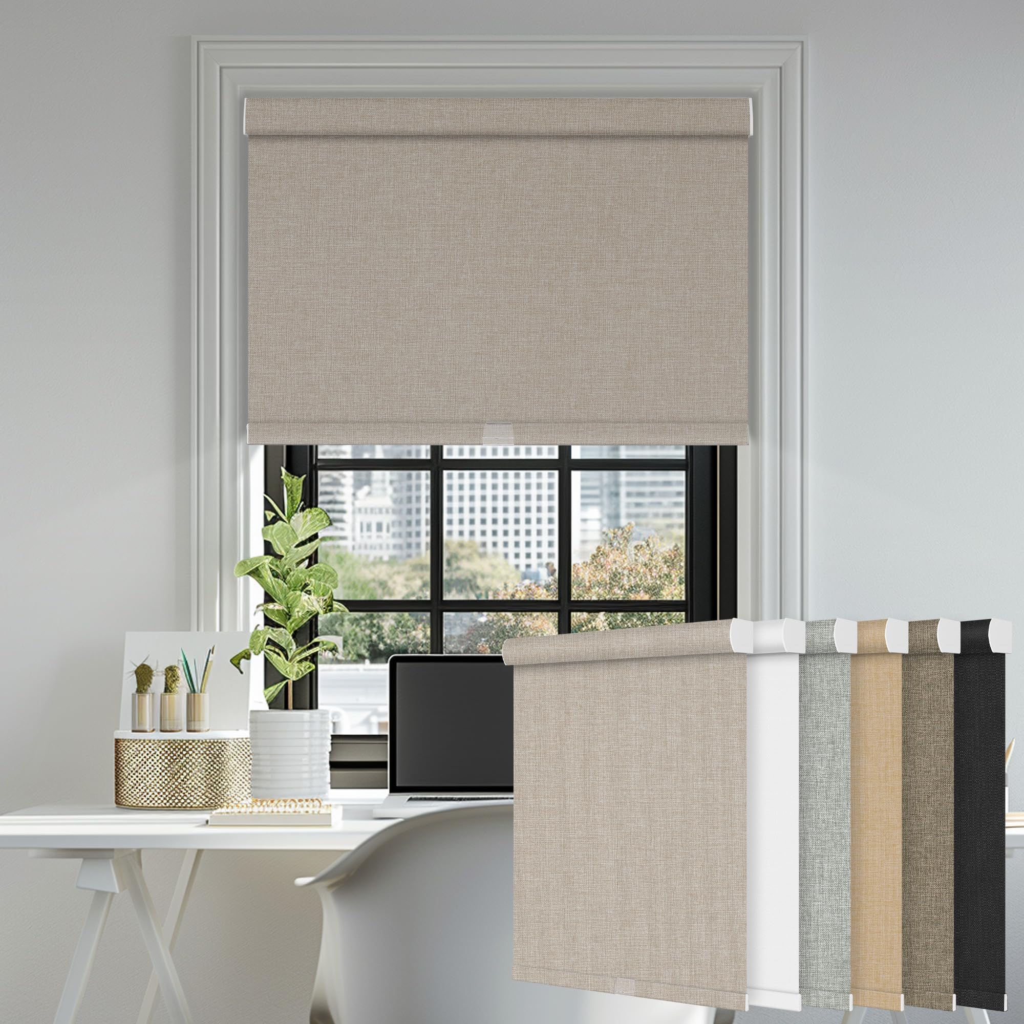 PQRSHADE 100% Blackout Window Shades Pull Down for Indoor,Custom Room Darkening Roller Window up and Down Blinds with Thermal Insulated for Home Bedroom Office Easy to Install(50