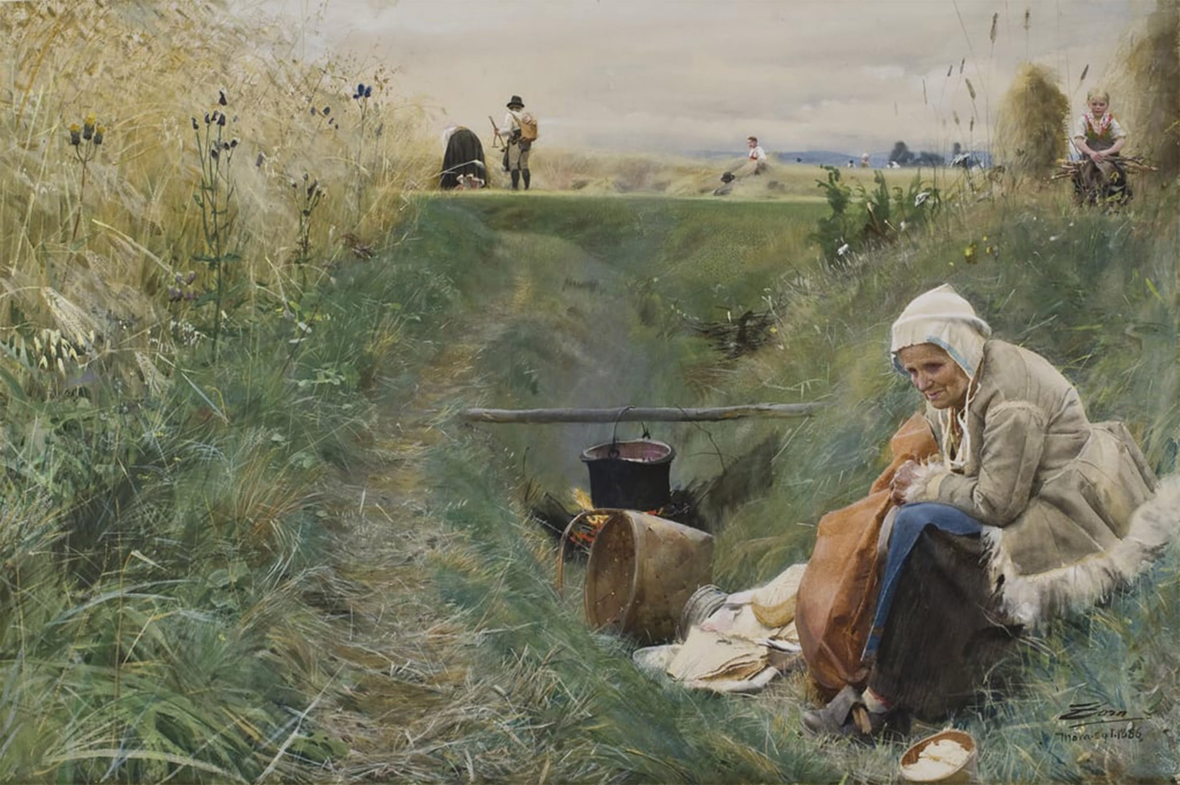 SERENDIPITP Vintage Picture Print on Canvas Wall Art Poster Our Daily Bread by Anders Leonard Zorn Artwork Print Poster for Wall Decor 60x90cm