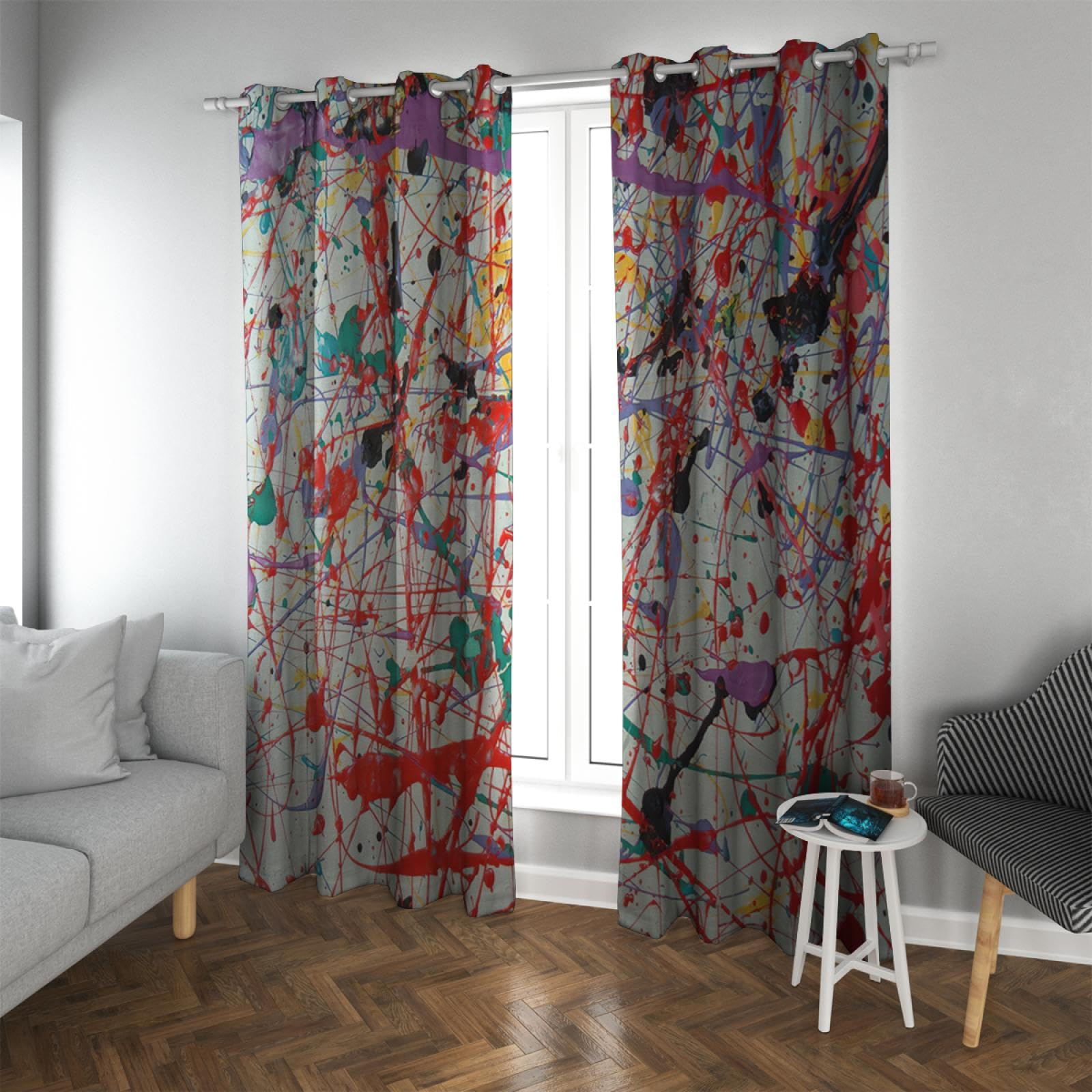 HOBBOY Colorful Graffiti Curtains Watercolor Paint Splatters Dripping Art Blackout Curtains Darkening Privacy Curtain for Living Room Bedroom 2xW132xL160cm