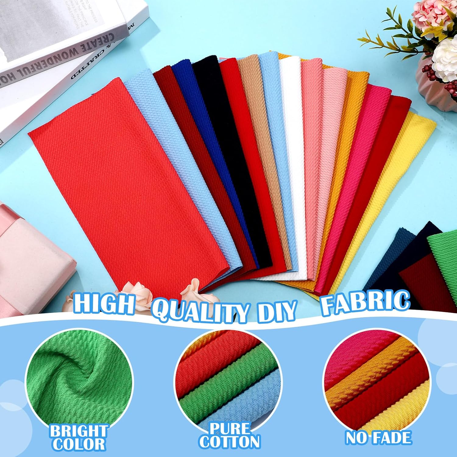 Kinlop 40 Pcs 10 x 10 Inch Bullet Fabric Bundles Textured Knit Jersey 4 Way Stretch Spandex Knit Fabric Patchwork Fabric Quilting Fabric for DIY Crafts Cloths Handmade Accessory