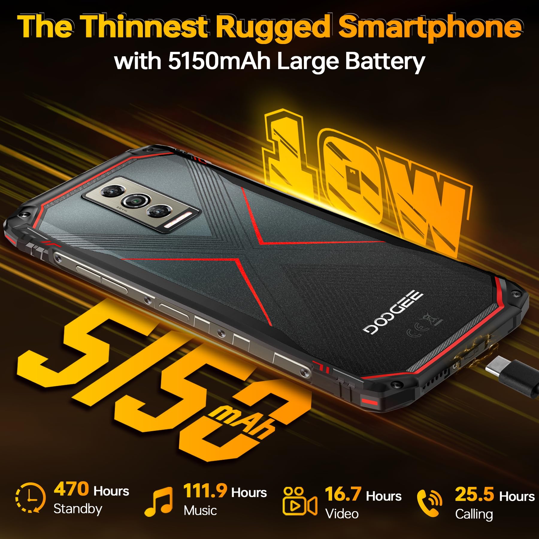 DOOGEE Blade 10 Pro(2024) Rugged Smartphone Android 14, 16GB+256GB(2TB) Telefono Indistruttibile, 6.56'' HD+, 50MP+8MP Cellulare Antiurto 5150mAh, IP68/IP69K/3 Slot per schede/NFC/Face ID/OTG