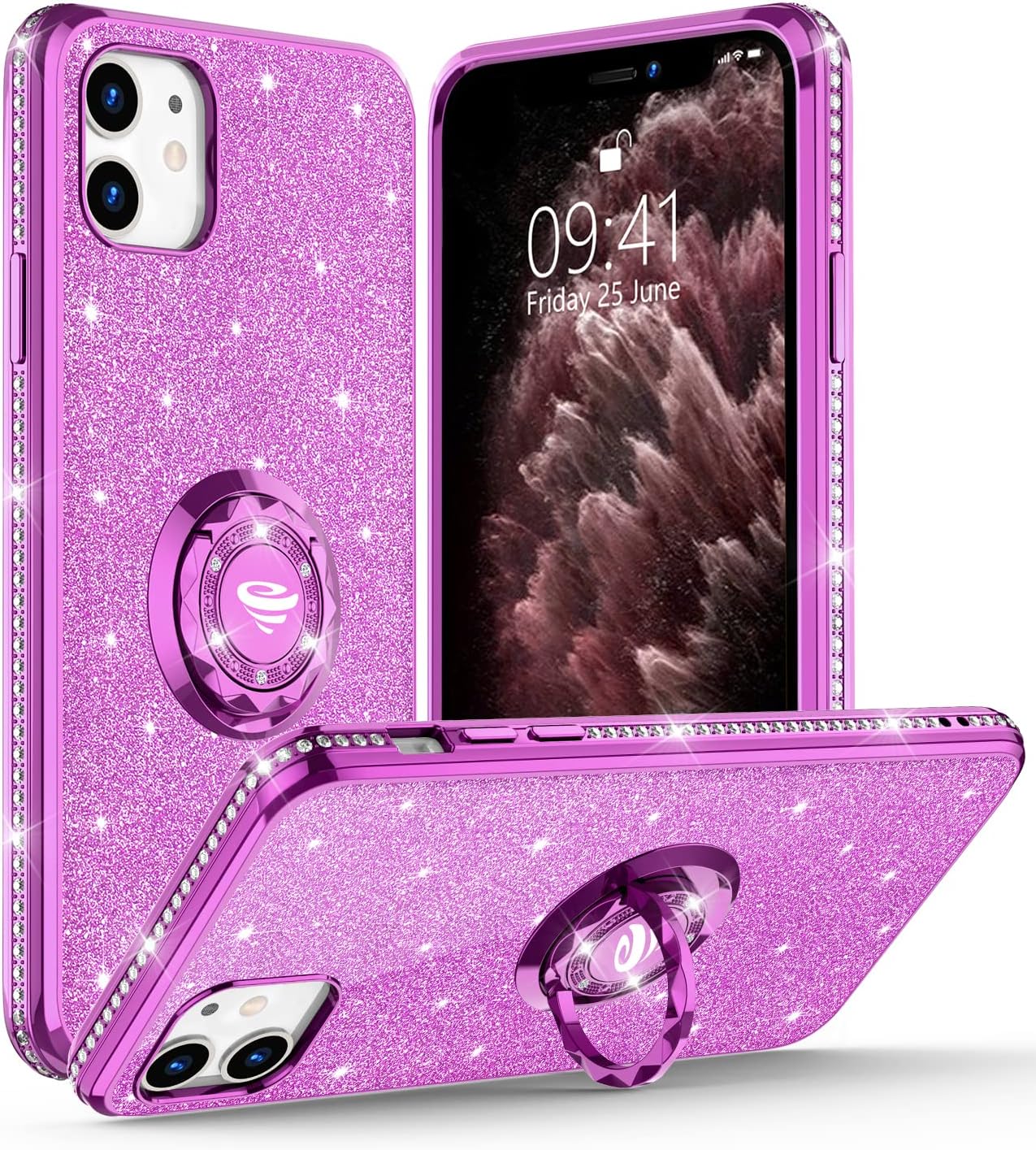 OCYCLONE for iPhone 11 Case, Sparkle Glitter Diamond Cover with Ring Stand, Cute Protective Phone Case Compatible with iPhone 11 Case for Women Girls 6.1 inch - Purple