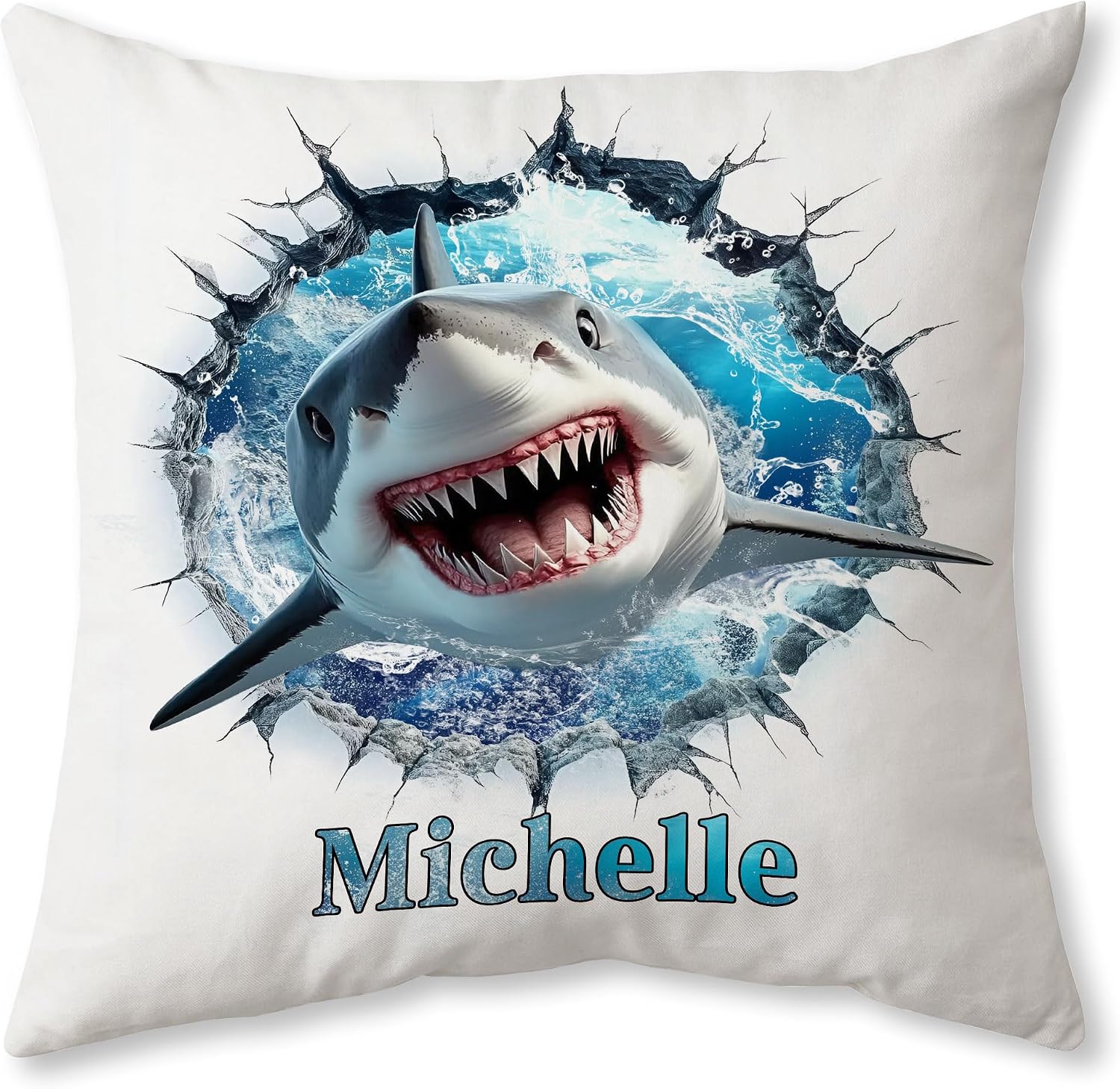 Hyturtle Personalized Shark 2D Pillow with Insert - Shark Gifts for Women Men - Ocean Animal Gifts for Lovers Kids - Fish Decorative - Ocean Bedroom Decor - Custom Throw Pillow 18x18 Sofa Room Decor
