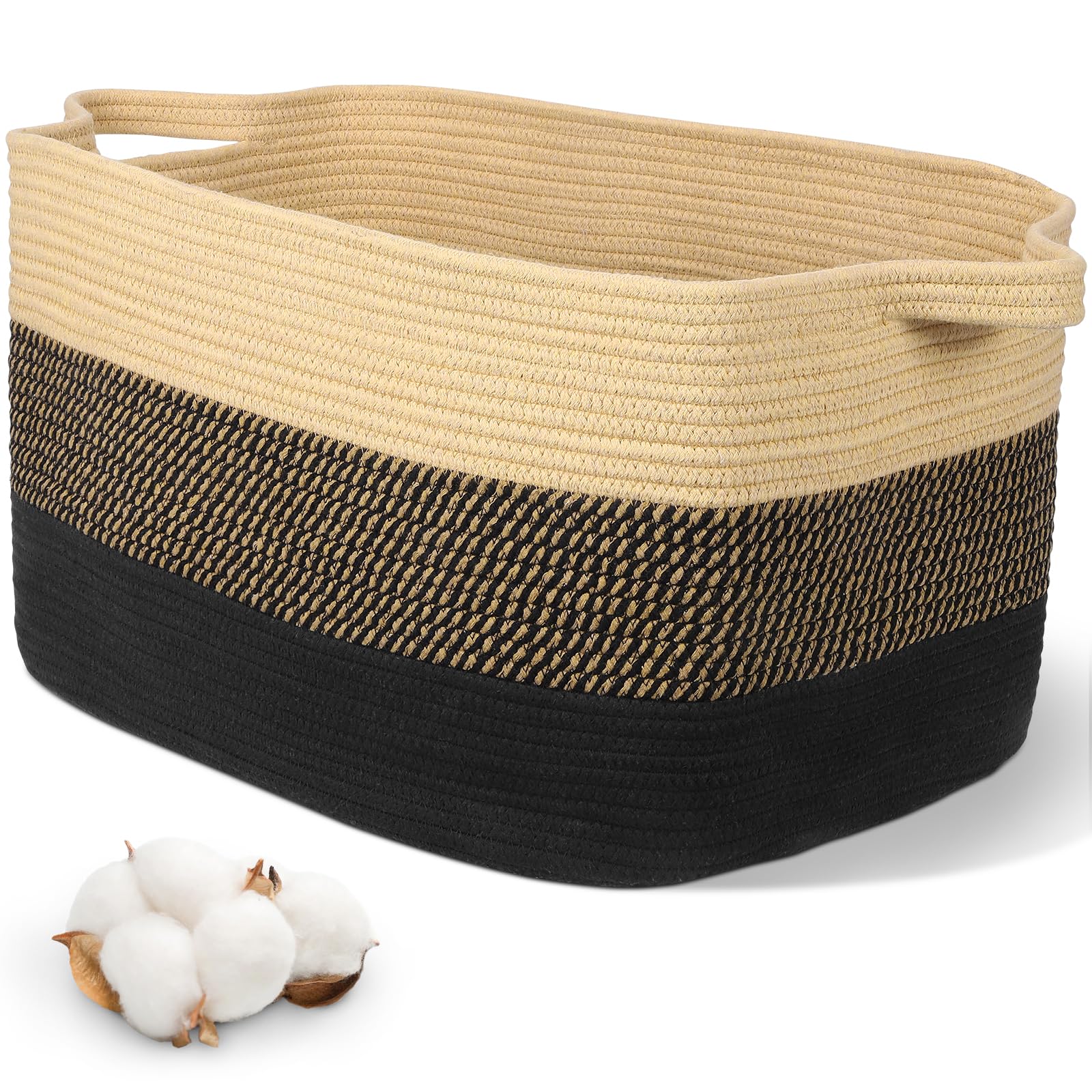 Alyvisun Large Storage Baskets, Laundry Toy Basket for Bedroom, Living Room, Baby Room, Rectangle Cotton Woven Basket for Toys, Blankets, Towels, Dirty Clothes, 55x40x30 cm