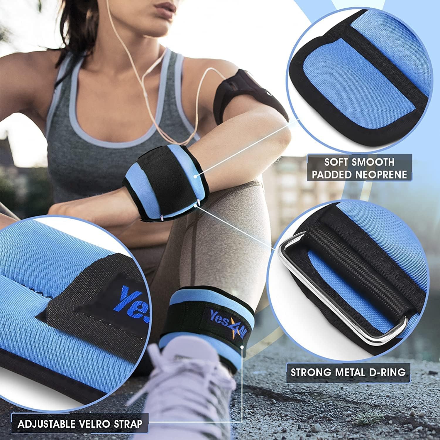 Yes4All Peso Caviglia in neoprene (0,9 kg - 4,5 kg) - Pesi unisex per la caviglia per camminare, arrampicarsi e fare ginnastica
