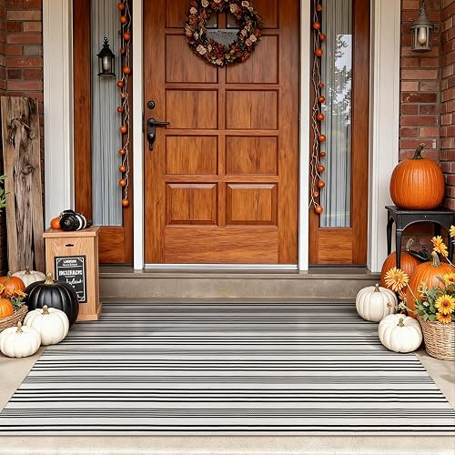 Sungea Fall Front Door Mat 3x5 Striped Outdoor Rug