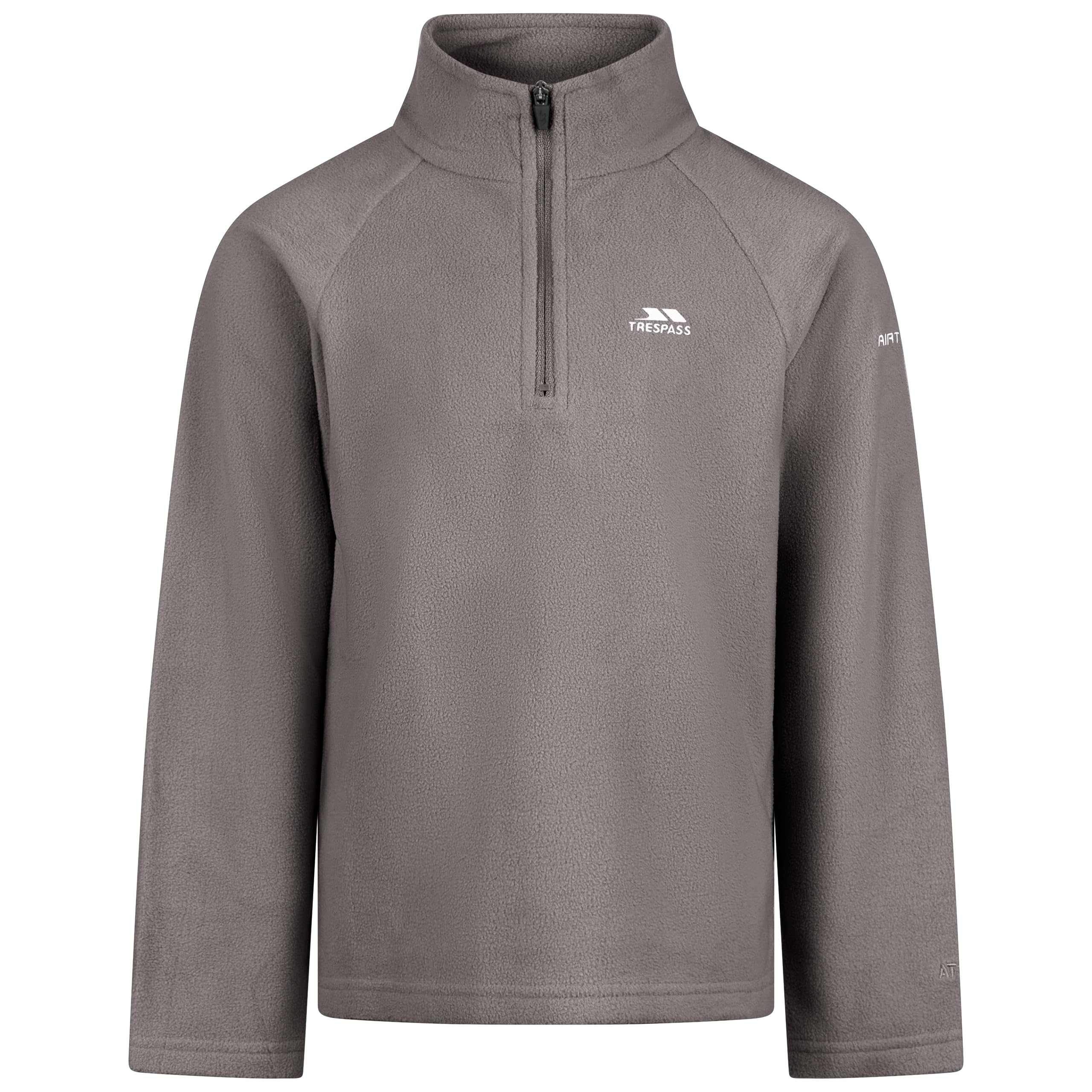 Trespass Kids Fleece Uliston - Half Zip Neck, Auto-Lock Zip, Airtrap Technology, 160 gsm, Soft Brushed Finish, 100% Polyester, Lightweight, Warm, Easy-Care Storm Grey