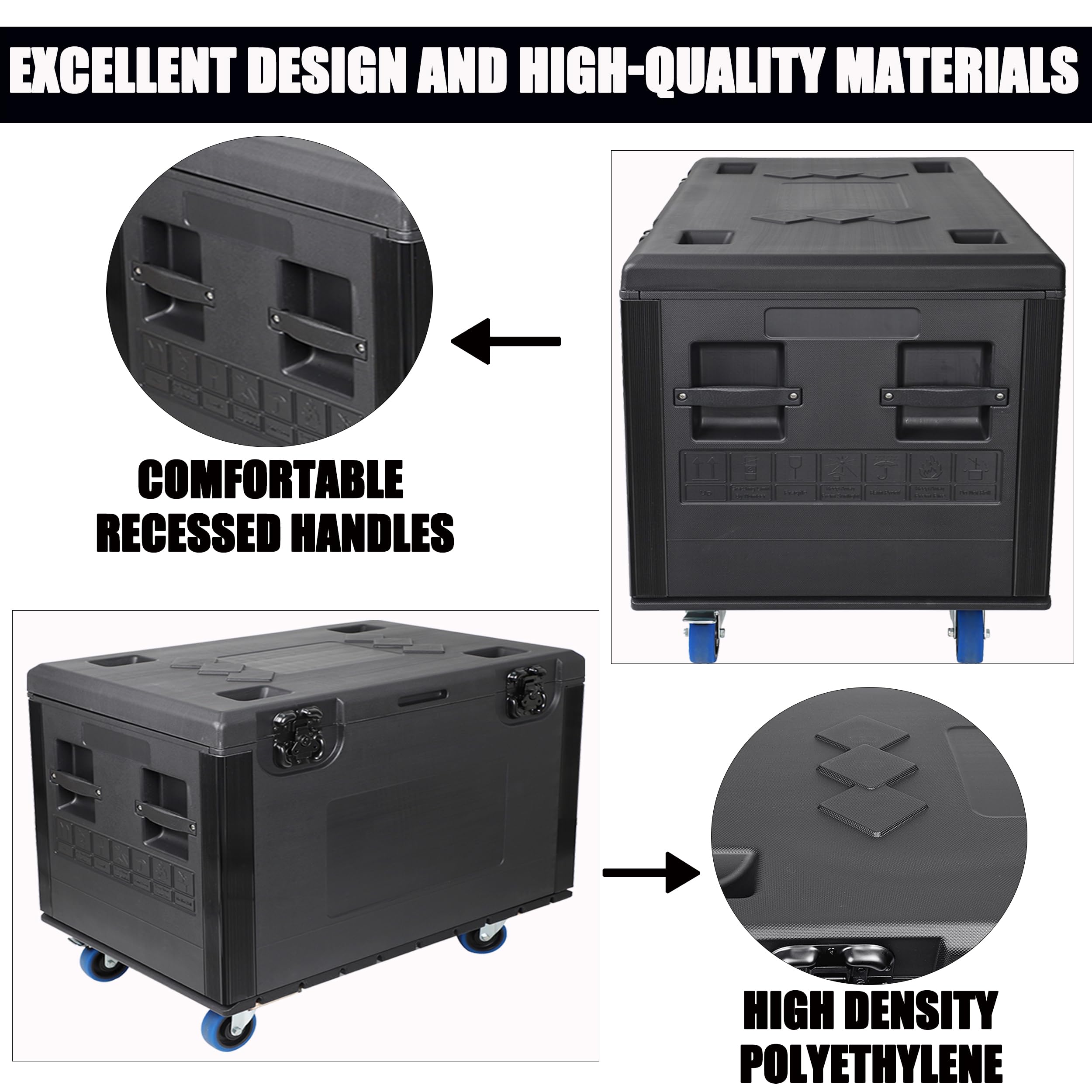 RXFSP Heavy Duty ATA Road Case with Wheels - Stackable Cable Trunk for Pro Audio & DJ Equipment Storage, Waterproof, Dustproof, Touring Utility Case for Professional Use