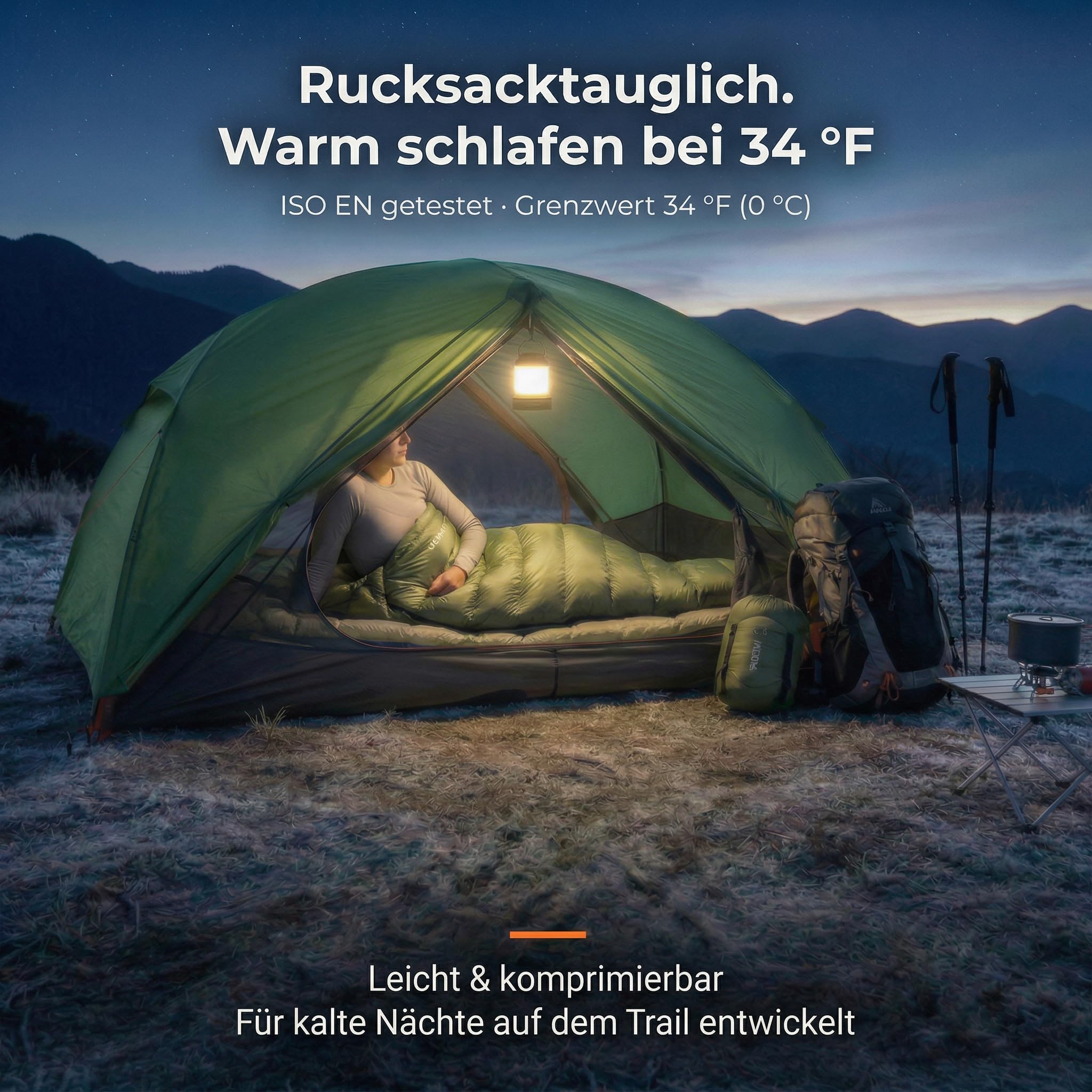 ATEPA 700FP Daunenschlafsack für Erwachsene, Ultraleichter 0 Grad Mumienschlafsack mit RDS Daunen & recyceltem 15D Nylon für Backpacking Camping Wandern, ISO Limit 35°F