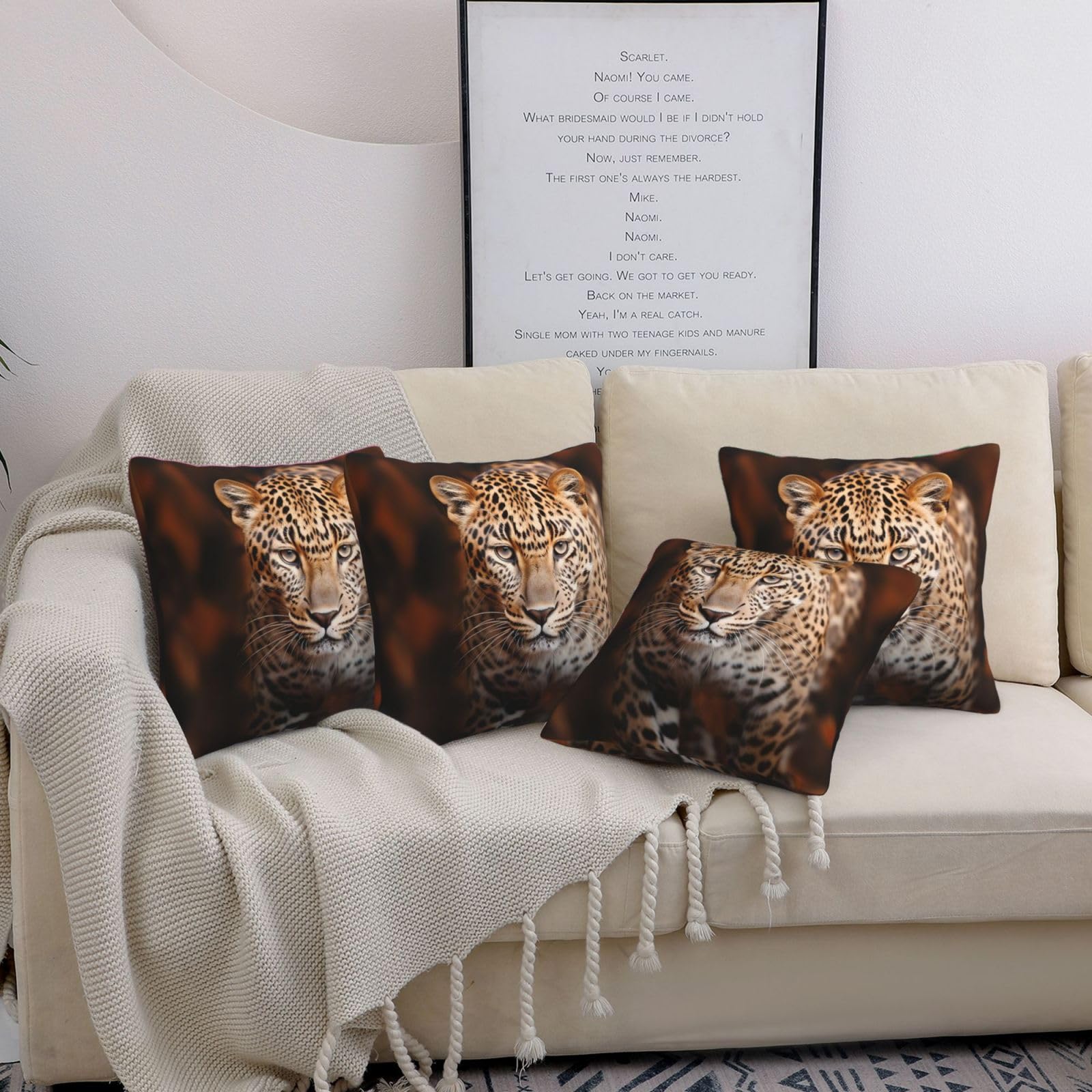 Housses de coussin motif léopard design moderne haut de gamme lot de 4 carrées marron