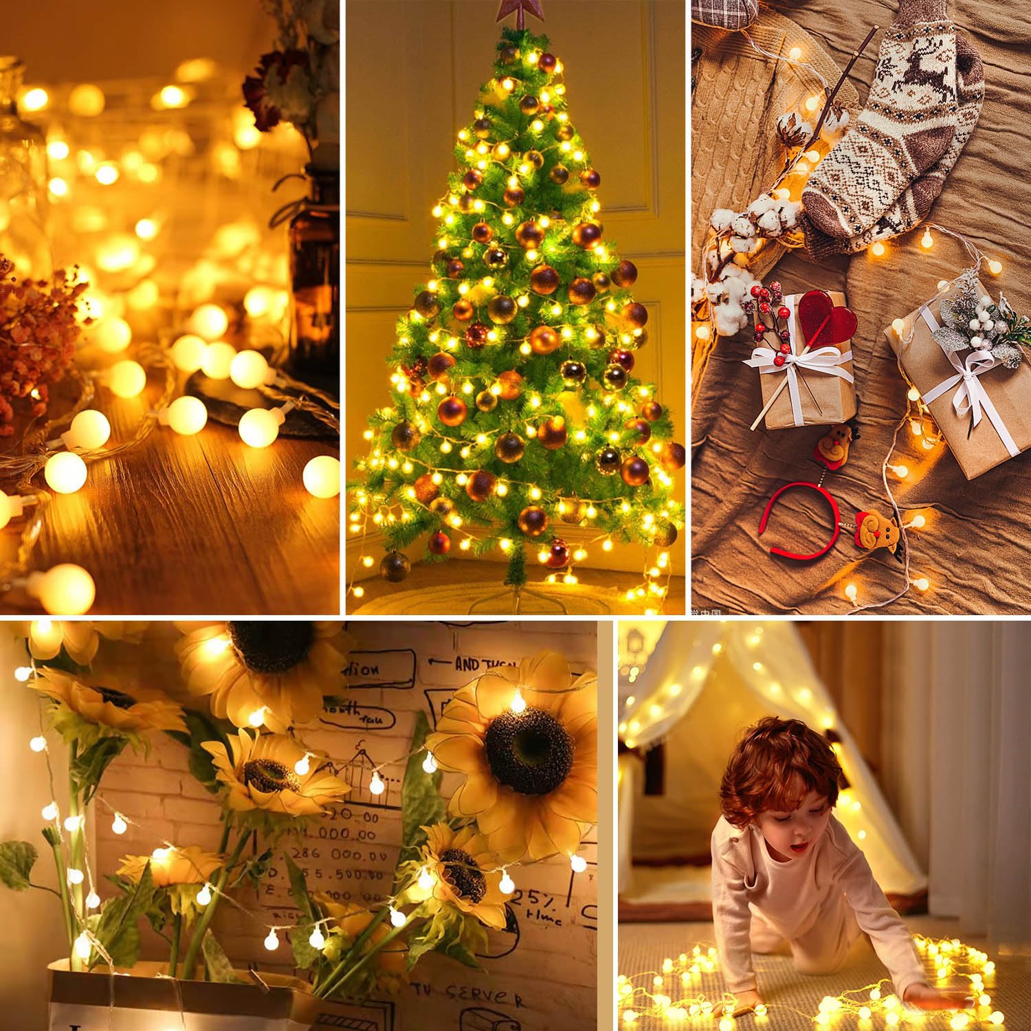 Liyade Guirnalda Luces, 15M 120LED de Cadena de Luces Para Exterior/Interior con Enchufe, 8 Modos Luces Navidad ideal Para de Decoración, Habitación Infantil, Balcones, Jardín, casas, bodas, Navidad