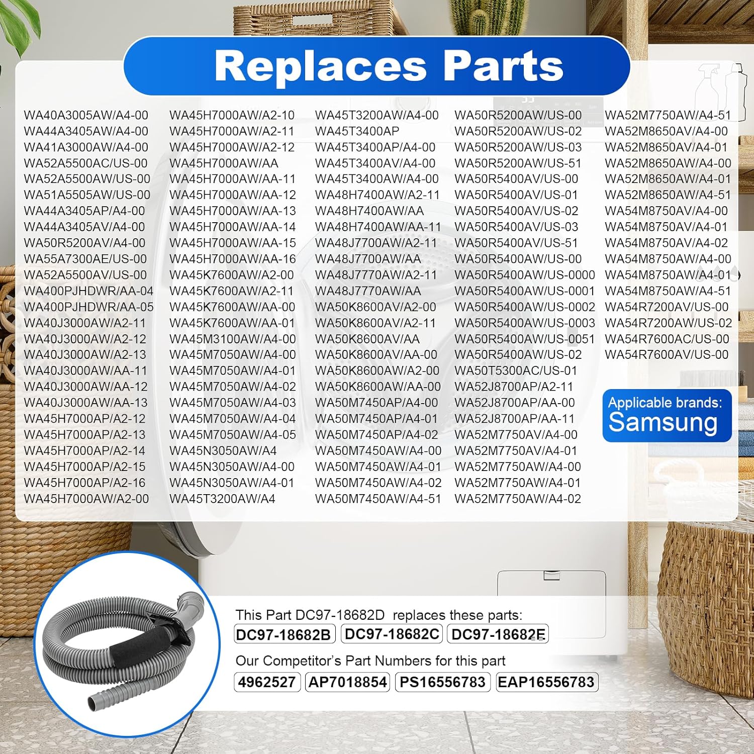 2026 Upgrade DC97-18682D DC97-18682C Washing Machine Drain Hose Compatible with Samsung Drain Hose Replacement DC97-18682B DC61-03947A DC97-18682E