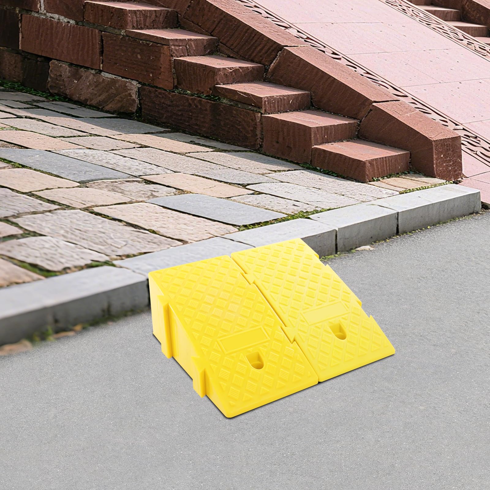 Rampa per marciapiede in plastica, per auto, con portata di 400 – 500 kg, per auto, sedia a rotelle, rampa per soglia per officina, case per anziani (giallo, 45 × 25 × 19 cm)