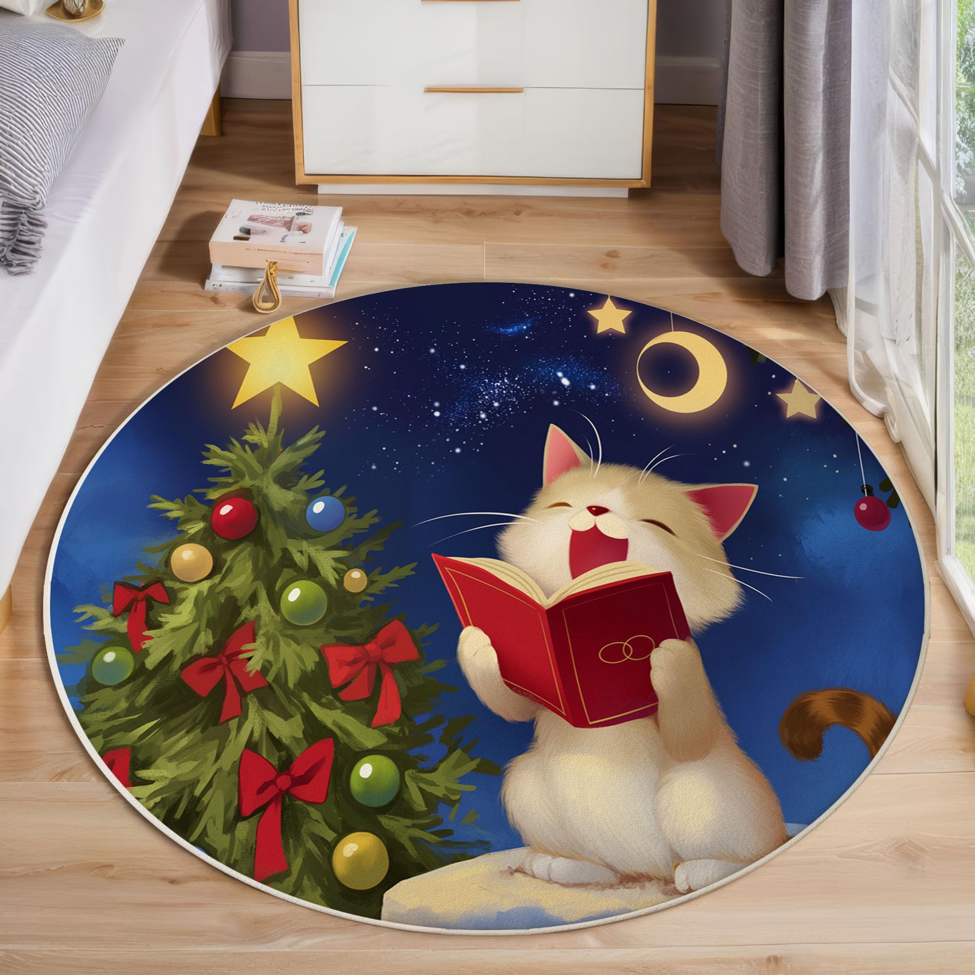 Tapis chat mignon bleu indigo grand format de 80 cm