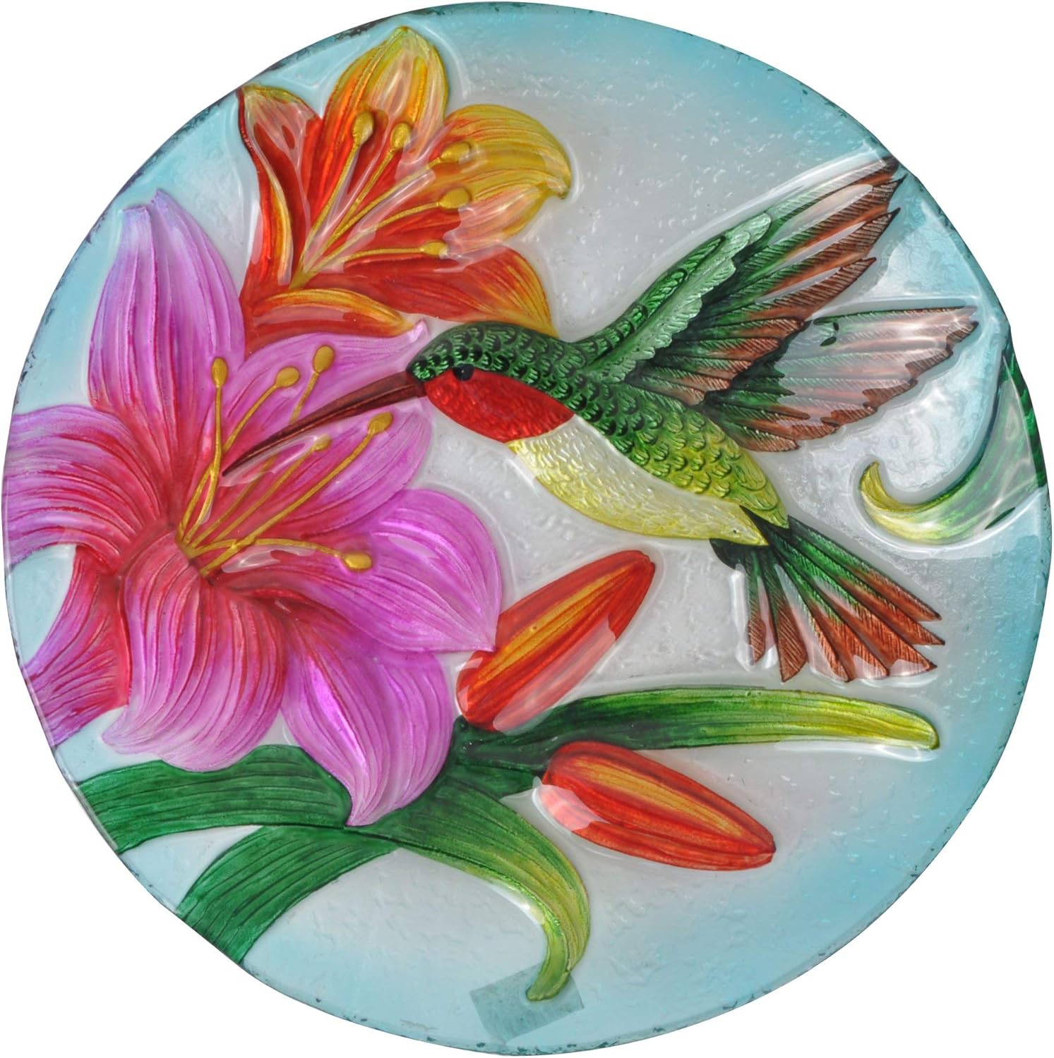 Teamson Home Handpainted Mosaic Flower Fusion Glass Pedestal Bird Bath for Outdoor Patio Garden Backyard Decking Décor, 21 inch Height, Blue and Purple : Patio, Lawn & Garden