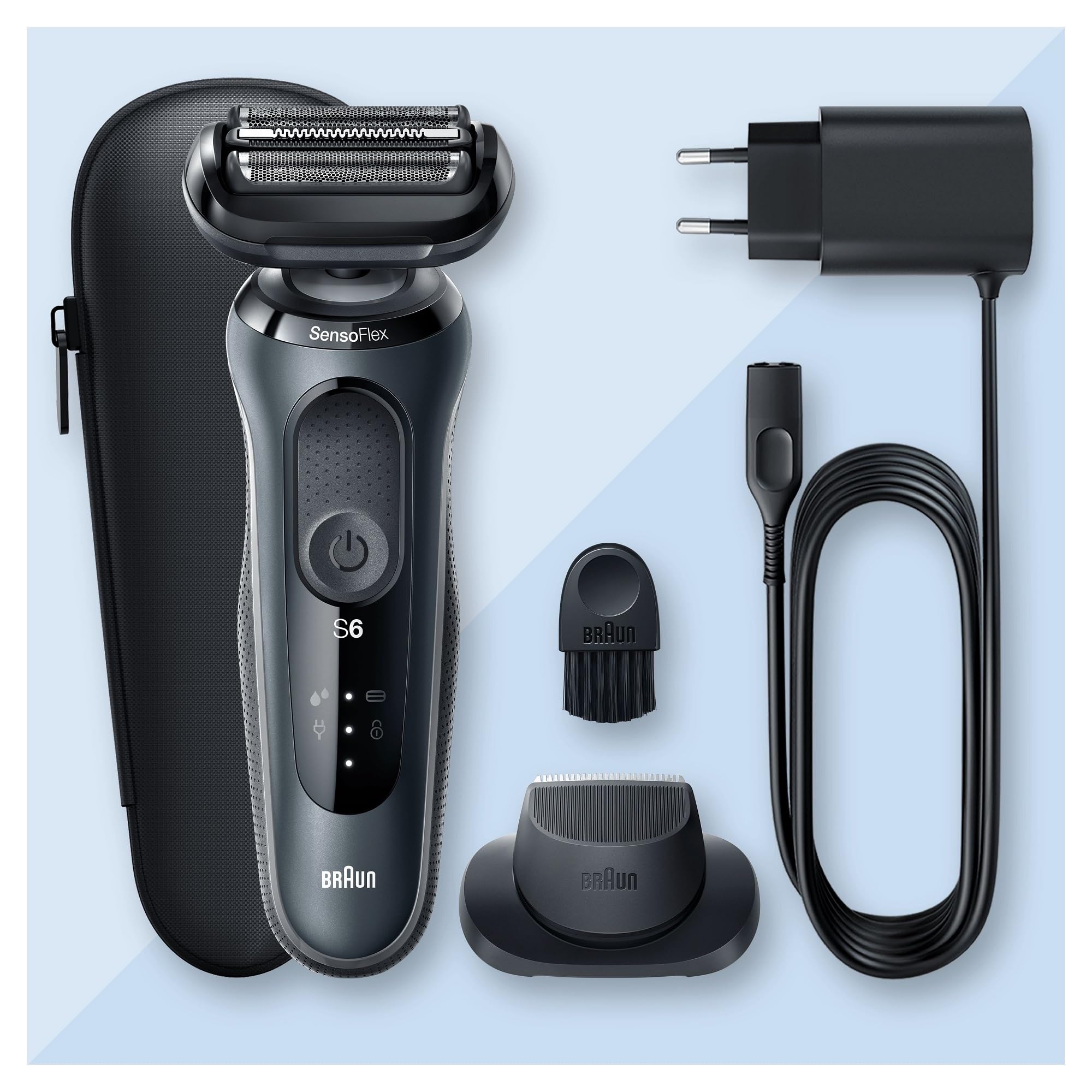 Braun Rasoir Electrique Pour Hommes Series 6 61-N1200s, Gris, A Grille Sans Fil, Coffret De Rasage Avec Accessoire Tondeuse De Précision, Avec Tête Pivotante Pour Bien Raser La Barbe Et Le Visage