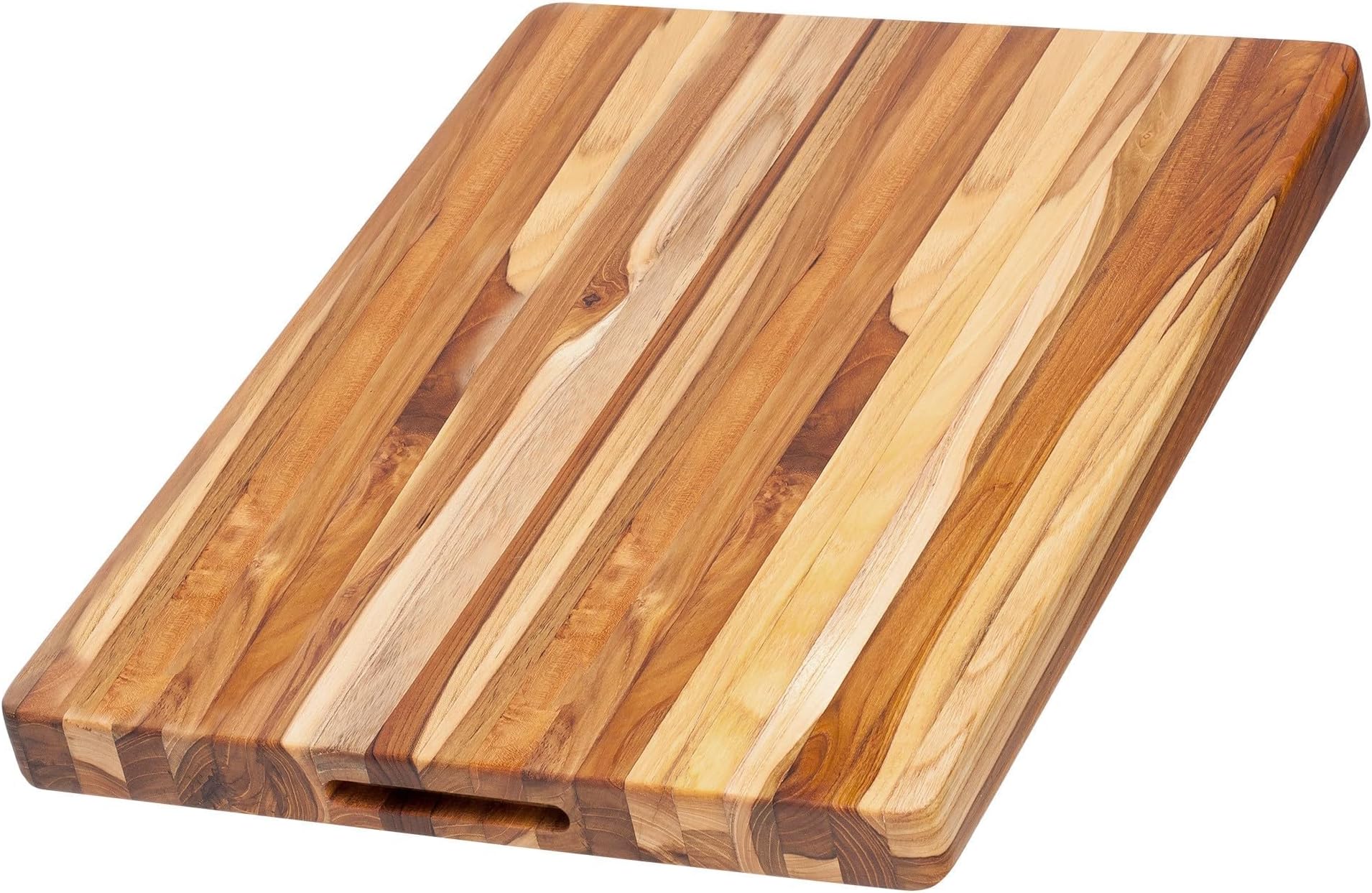 Cutting Board - Large (L) Wood Cutting Board with Grip Handles - Reversible Teak Edge Grain Wood - Knife Friendly - FSC Certified