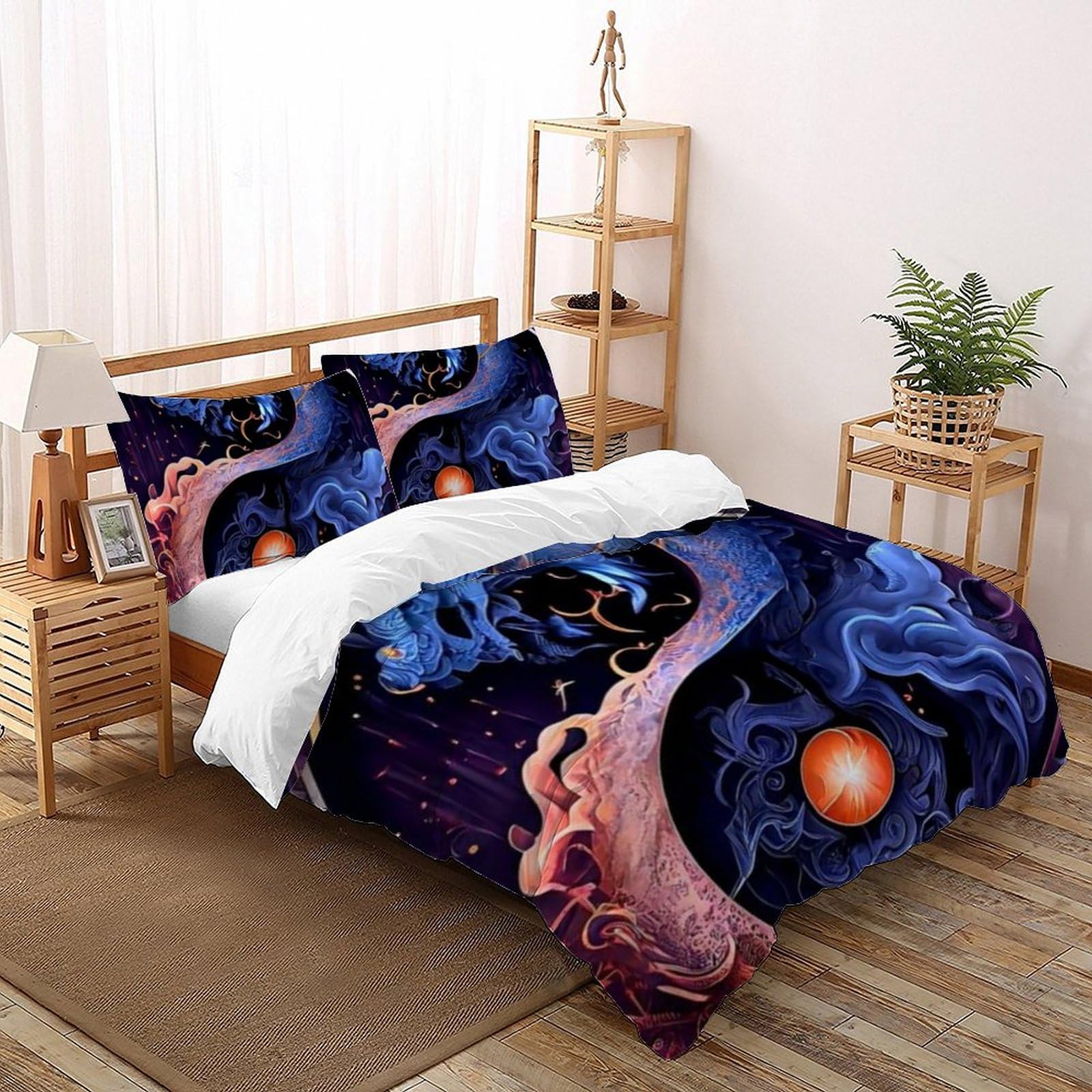 Housse de couette dragon violet 220x240 parure lit microfibre 3D enfants