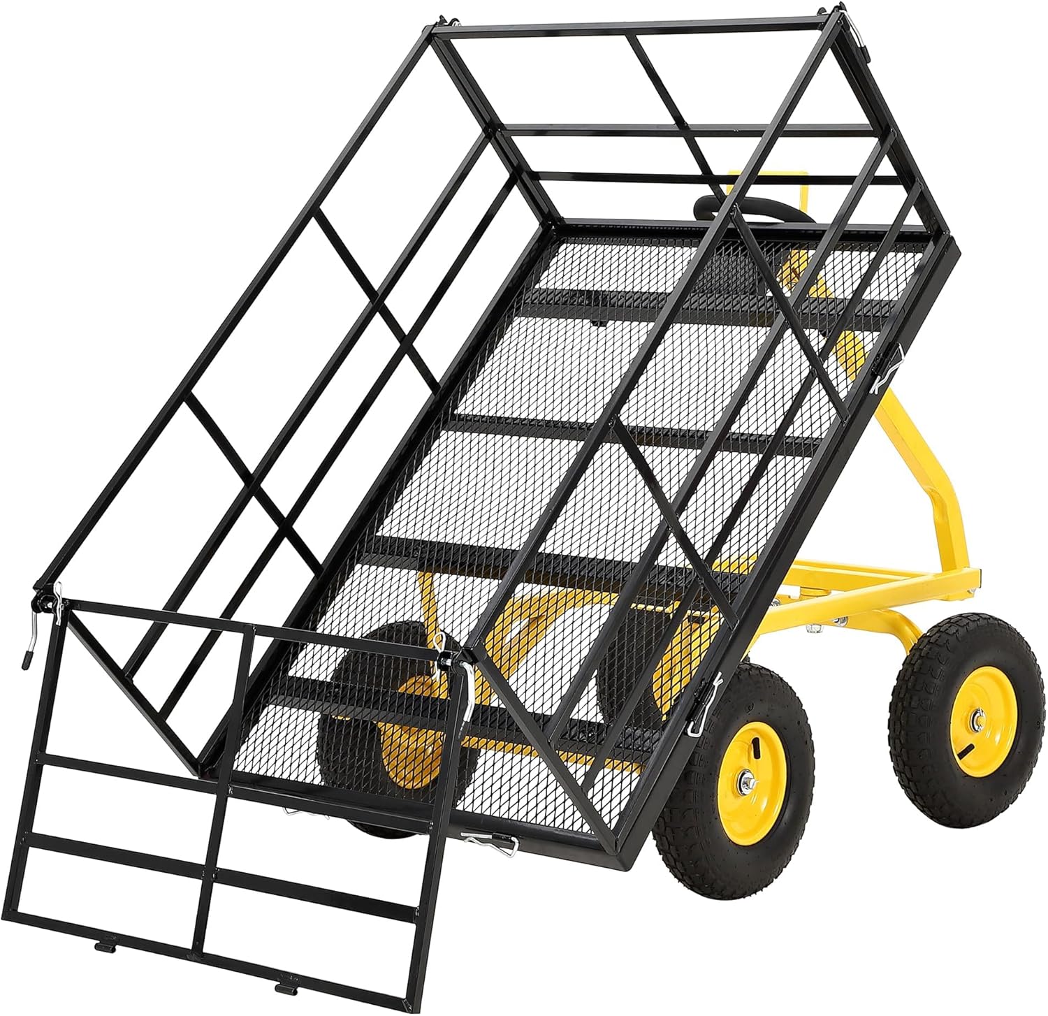 Heavy Duty Steel Garden Cart, Utility Yard Wagon with All-Terrain Tires, Removable Mesh Sides, Swivel Handle, Folding Garden Carts for Soil, Tools, Plant Transport, 1500 lbs Capacity - Black