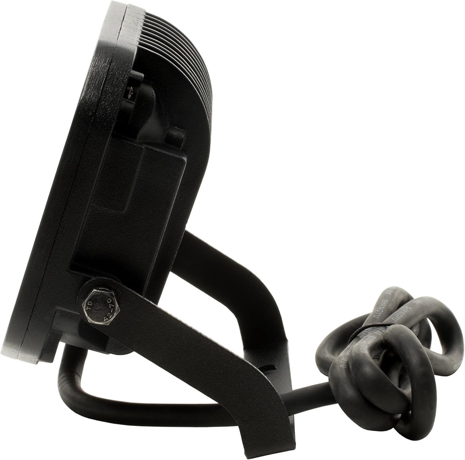 Šoninė view of the Luceco Slimline Guardian floodlight showing the bracket and cable