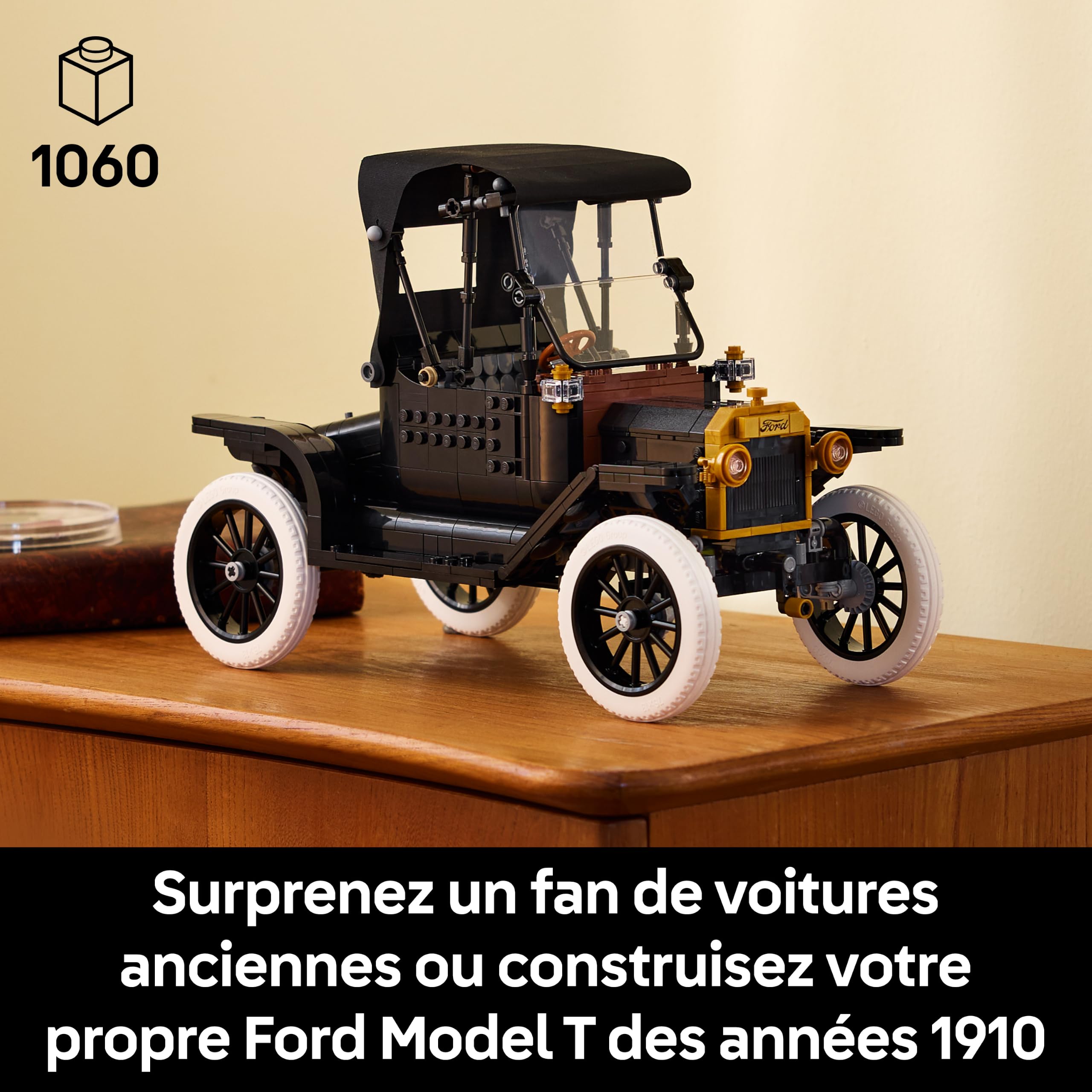 LEGO Icons Ford Model T - Maquette de Voiture Rétro pour Adulte - Décoration Collector avec Toit en Tissu, Hautes Jantes & Pare-Brise Rabattable - Cadeau DIY pour Fans de Véhicules Classiques 11376