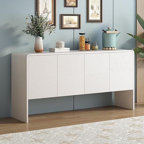 Mesa consola de granja, mesa de sofá larga estrecha estilo minimalista, 60 pulgadas de largo, aparador de gran espacio de almacenamiento con 4