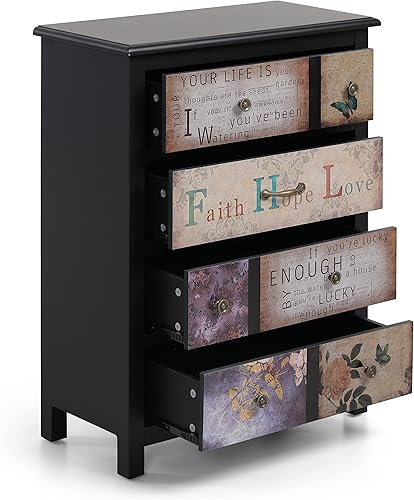 Miniatura 5 de PHI VILLA Armario decorativo con 4 cajones armario rústico de granja gabinete esquinero Credenza para entrada pasillo sala de estar dormitorio