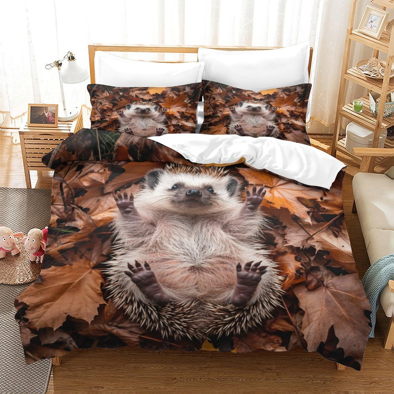 P1S9U7W5Y Autumn Hedgehog 3D Printed Duvet Cover Set 3pcs Soft Microfiber Animal Bedding Set Super king（260x220cm）