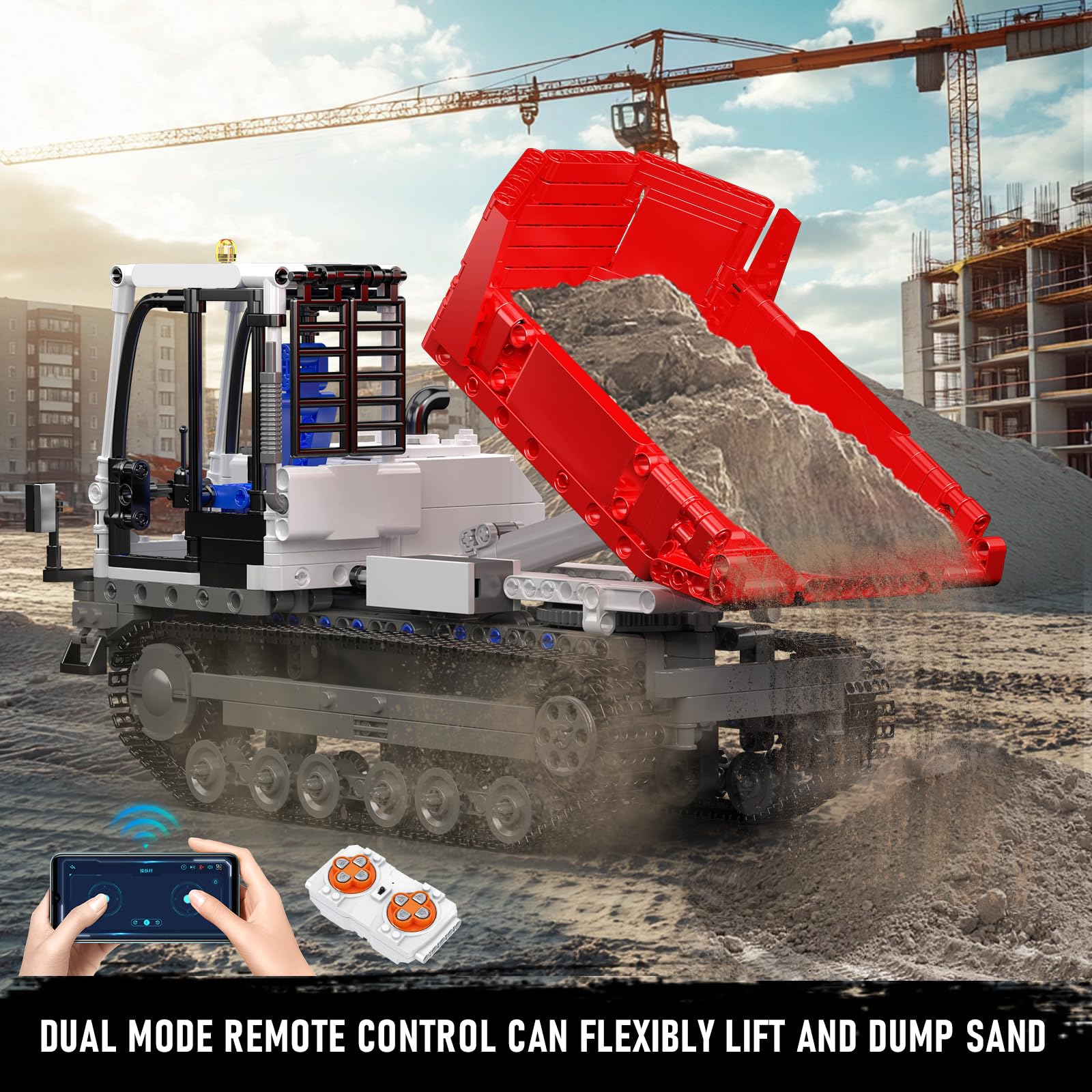 Mould King 17083 Verfolgter Dumper Klemmbausteine Bausatz Kit, 1105+ PCS MOC Dumper Klemmblöcke Set mit APP und Fernbedienung, STEM Bauspielzeug für Jugendliche/Erwachsene