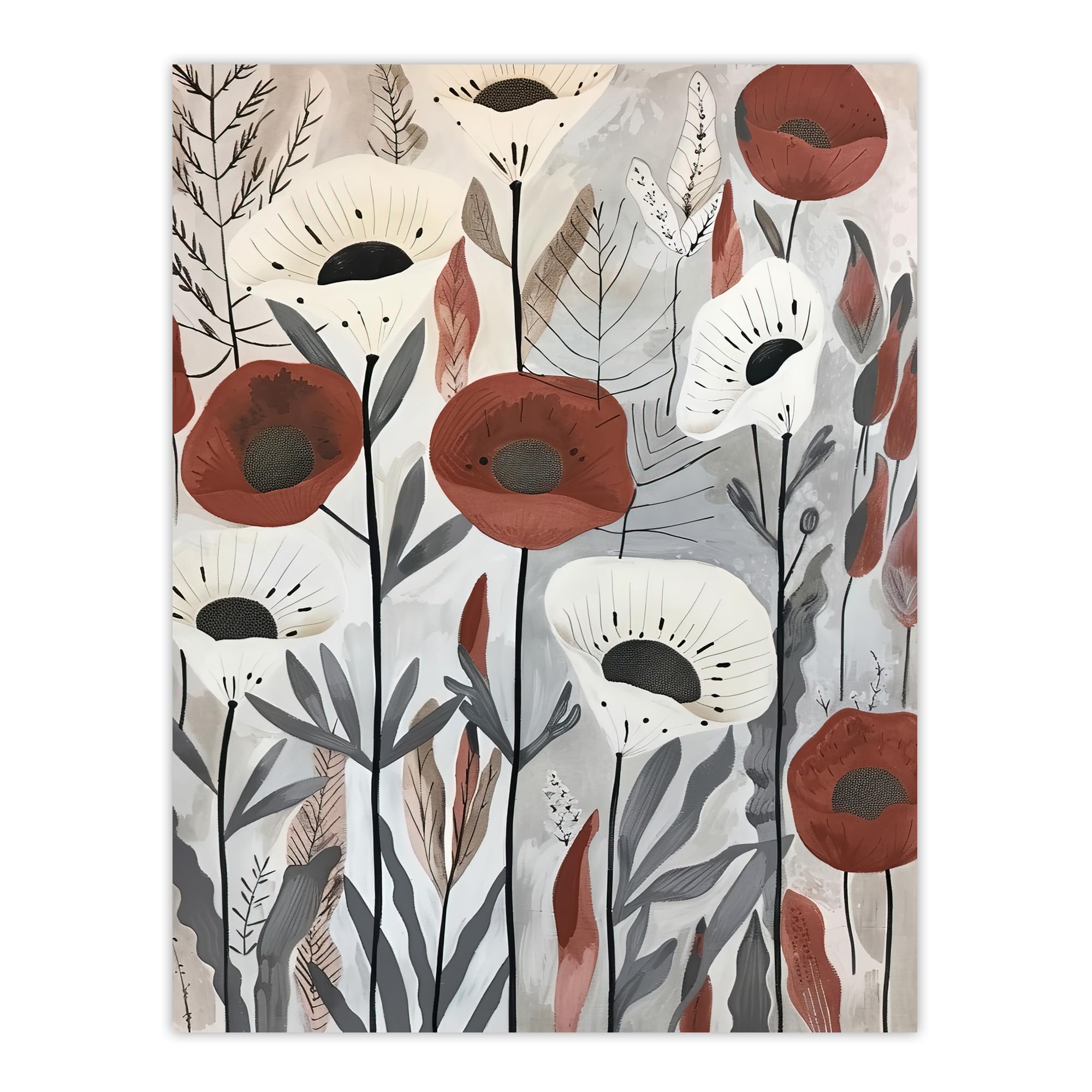 Artery8 Red White Poppy Flower Field Floral Watercolour Bedroom Large Wall Art Poster Print Thick Paper 18X24 Inch