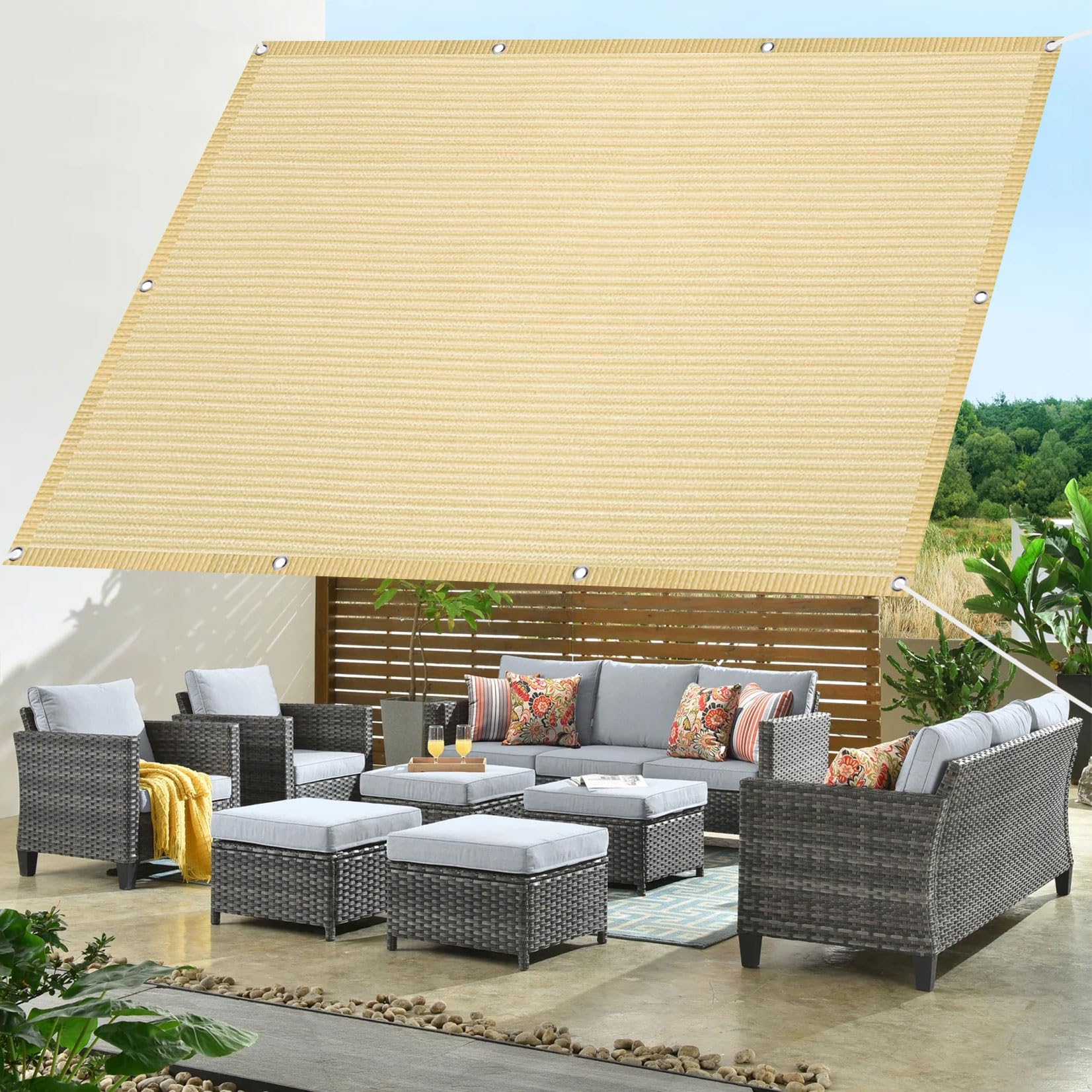 Filet d'ombrage anti-UV pour éliminer la chaleur du balcon : toile crème de 130x390 cm