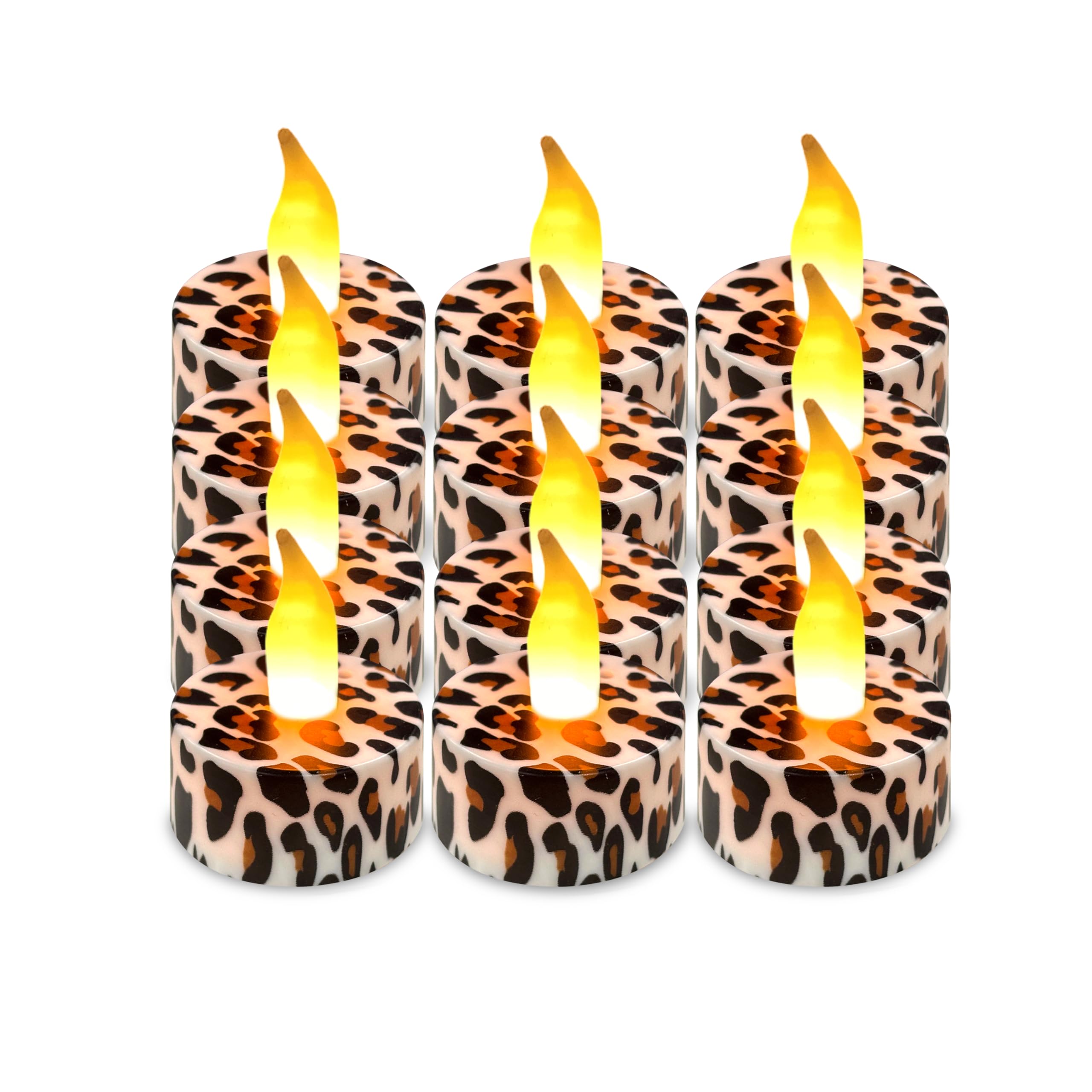 Set di 12 lumini votivi senza fiamma con timer remoto, a LED, a forma di ghepardo
