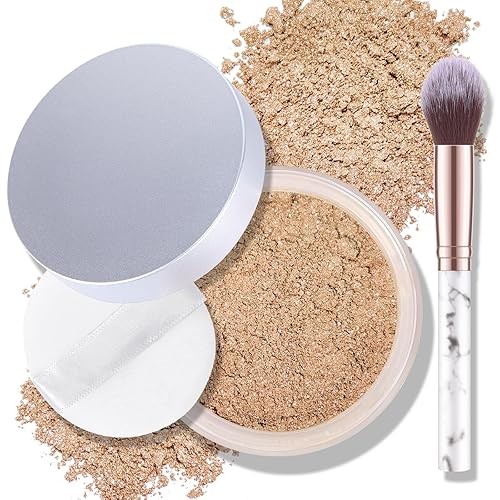 KYDA Polvo suelto de perlas, polvo fijador de rostro brillante, maquillaje de ajuste de resaltador suelto, cobertura brillante duradera, textura