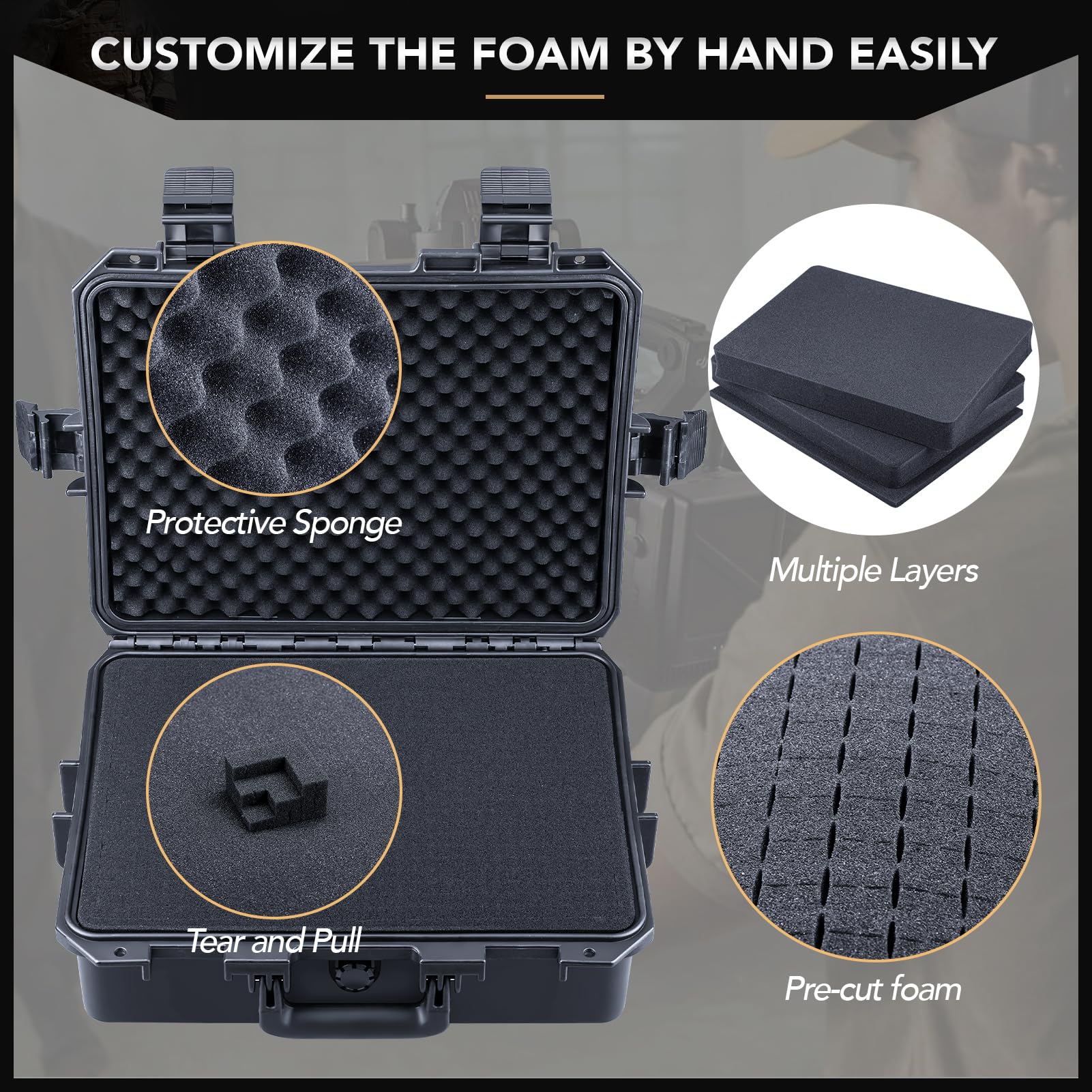 Lykus HC-4011 Maletín/Maleta/Estuche/Case rígida Impermeable con Espuma Personalizable, Tamaño Interior 39,5x29,5x13 cm, Adecuado para electrónica y más | Espuma impermeable IP67, apta para cámaras, lentes, equipos electrónicos y más