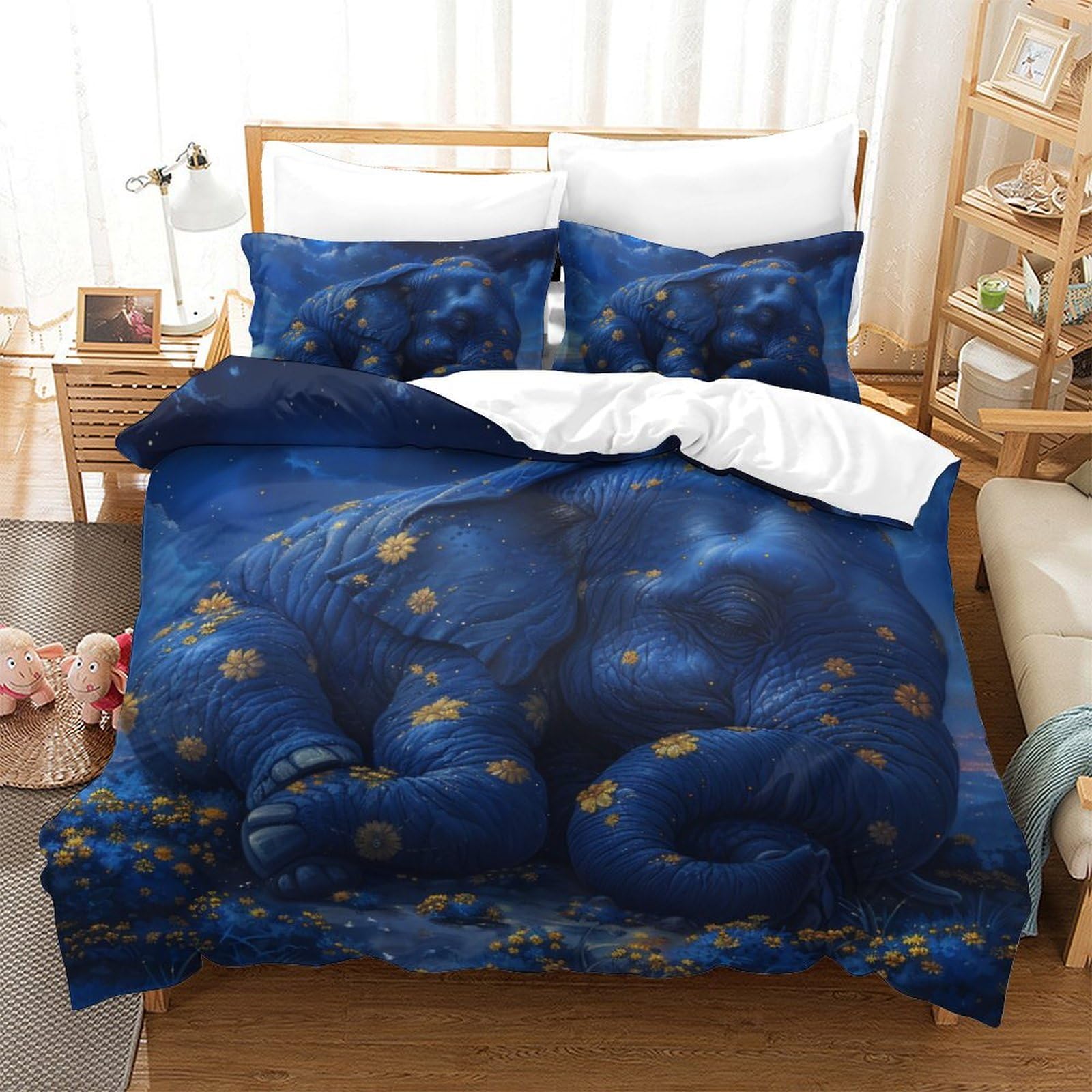 Parure de lit éléphant et fourmis King 220x240 en microfibre avec taies
