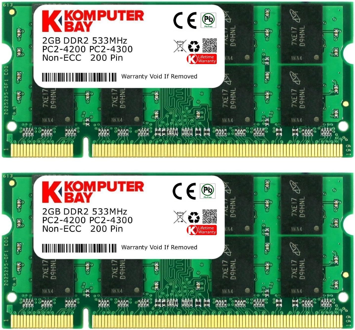 Komputerbay 4GB 2X 2GB DDR2 533MHz PC2-4200 PC2-4300 DDR2 533 (200 PIN) SODIMM Laptop Memory