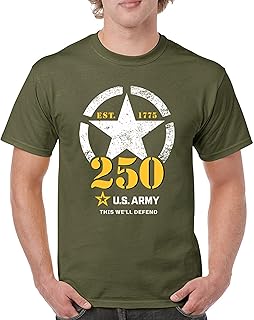 US Army 250th Logo Men's T-Shirt Anniversary Military Veteran American Pride Est 1775 Patriotic