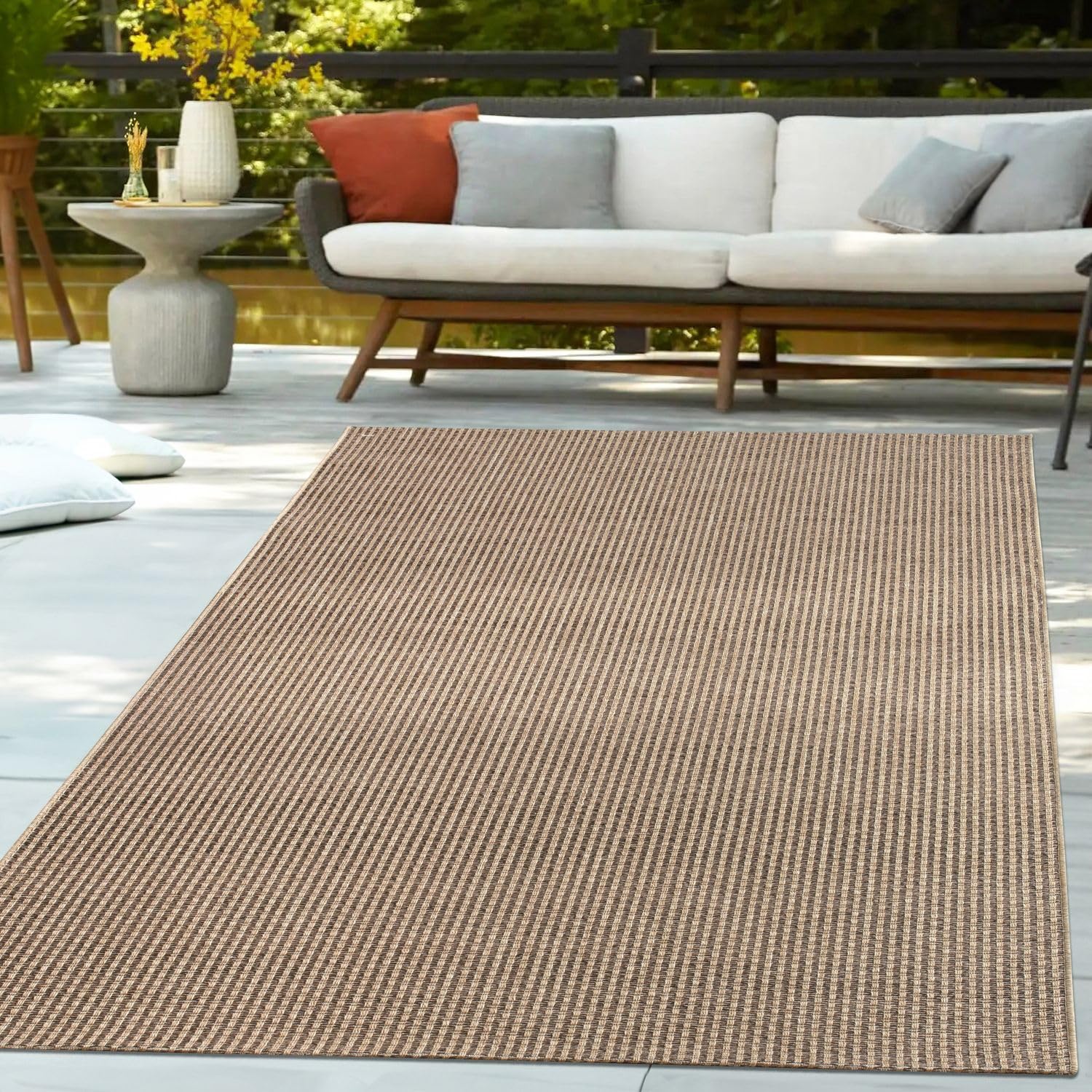 TT Home Teppich Für In- & Outdoor Balkon Küchenteppich Unifarben Sisal Design Bordüre