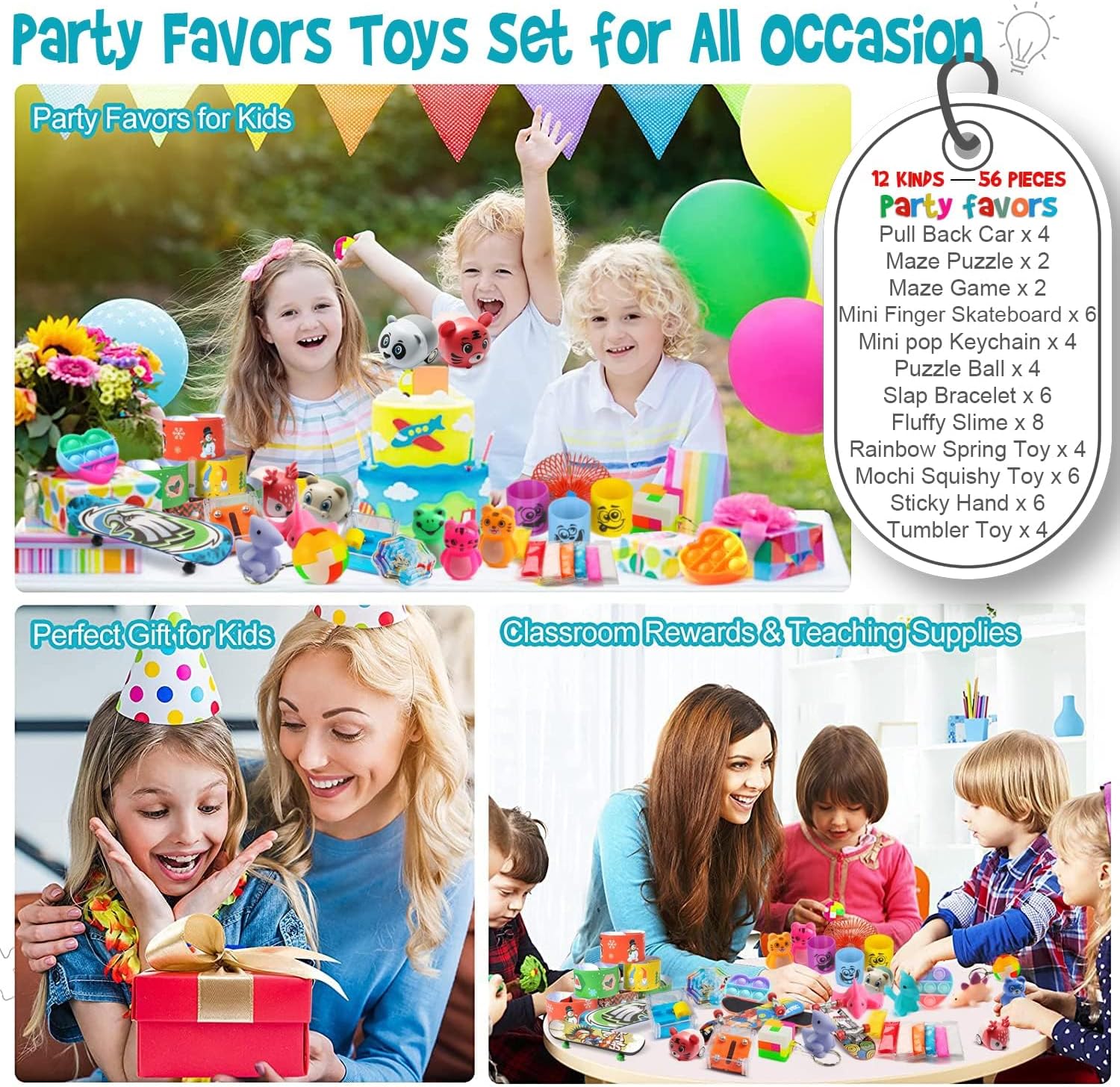 56 Pcs Party Favors Toys for Kids 4-8 8-12 3-5, Treasure Chest Box Toys Classroom Carnival Prizes Small Bulk Pop Fidget Toys Pack Pinata Stuffers Birthday Gifts Goodie Goody Candy Bags Fillers image 6 of 7 B09VZLK1QP